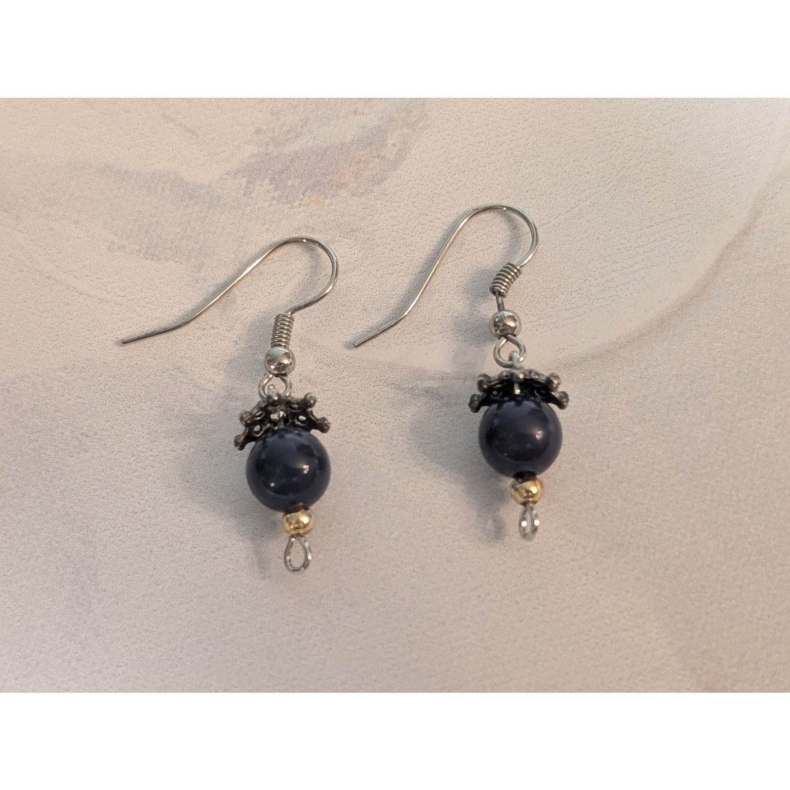 Vintage Cute Dainty VTG 1980 Silver-Tone Blue Beaded Dangle Earrings Size ONE SIZE - 3 Thumbnail