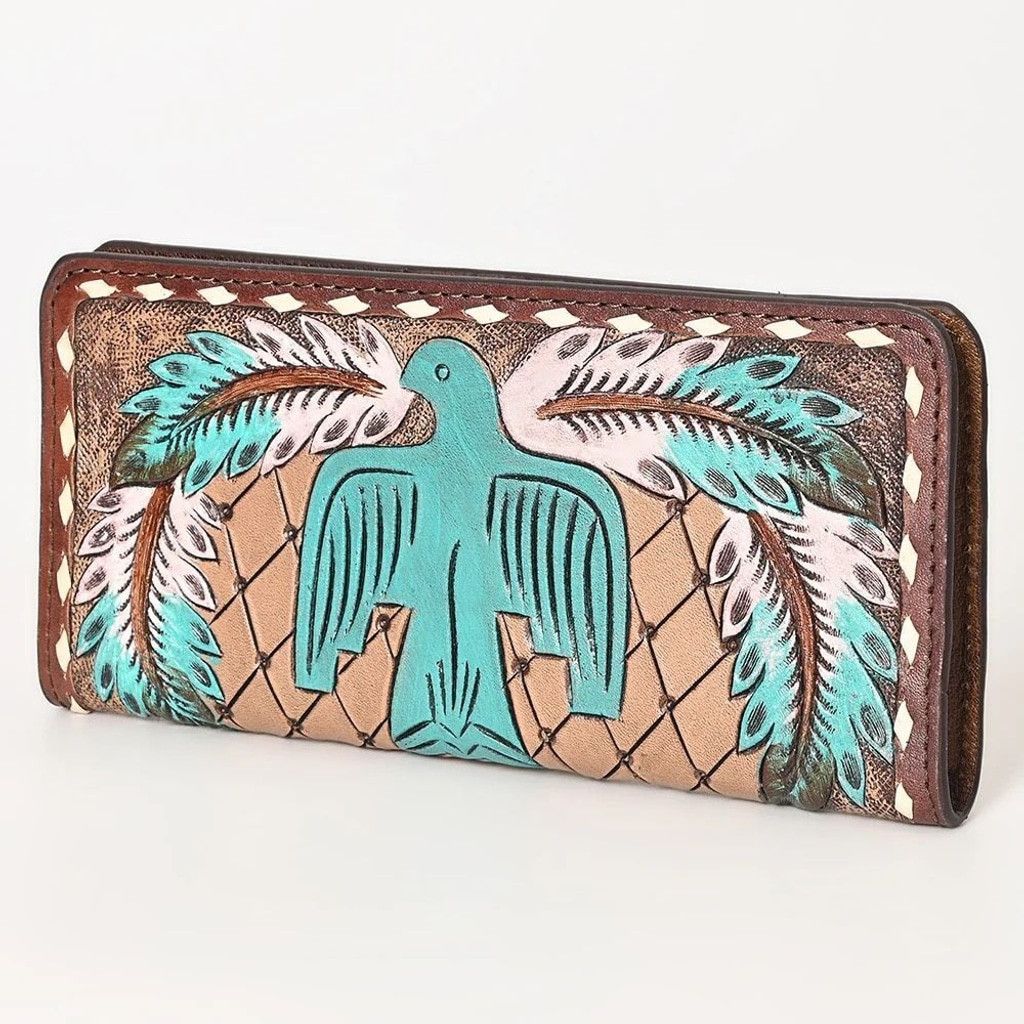 Handmade Genuine Leather Western Thunderbird Wallet Hand Tooled New Size ONE SIZE - 1 Thumbnail