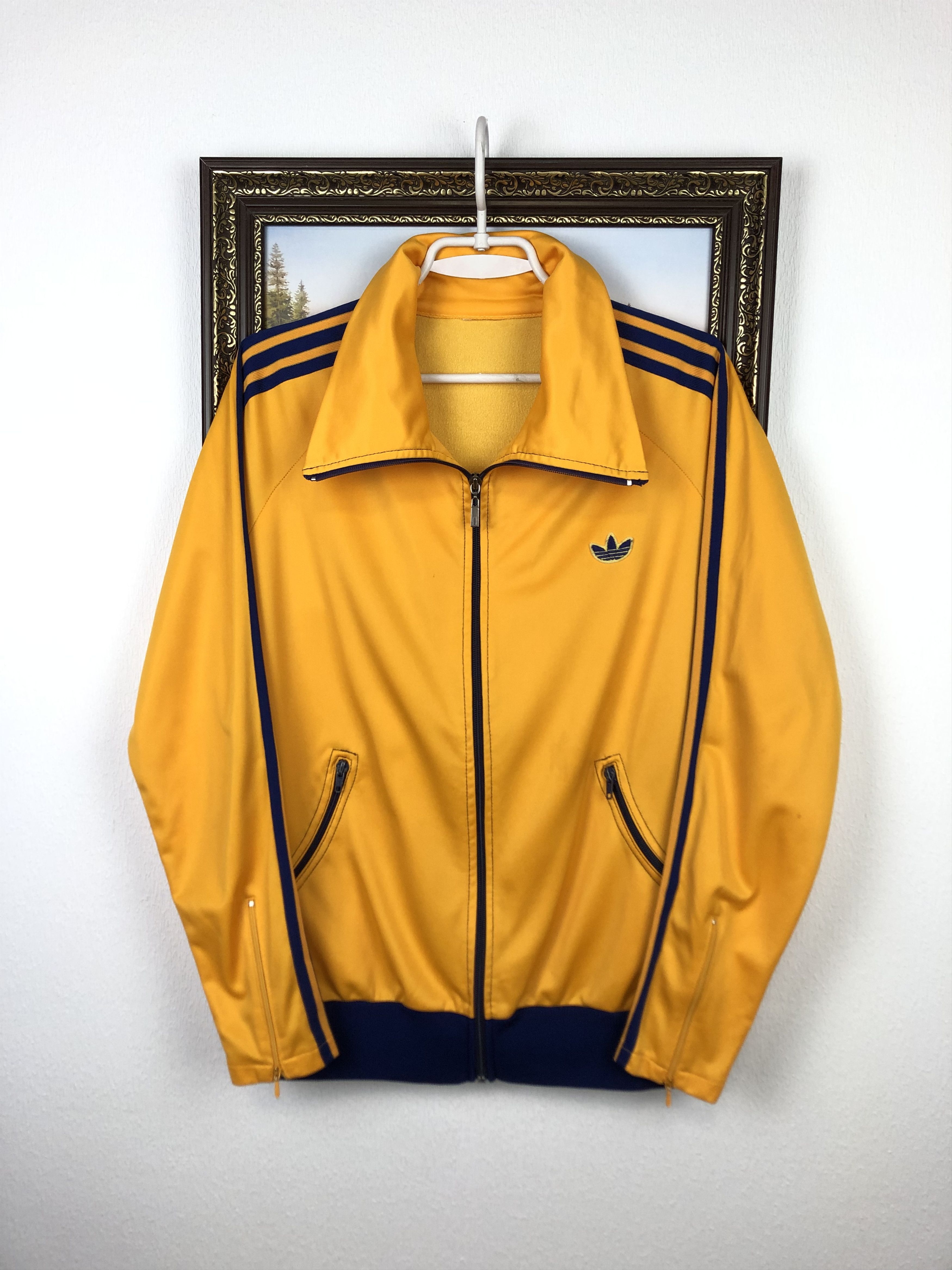 Vintage 80's Adidas Nylon Jacket Track Top Mens Yellow Rare