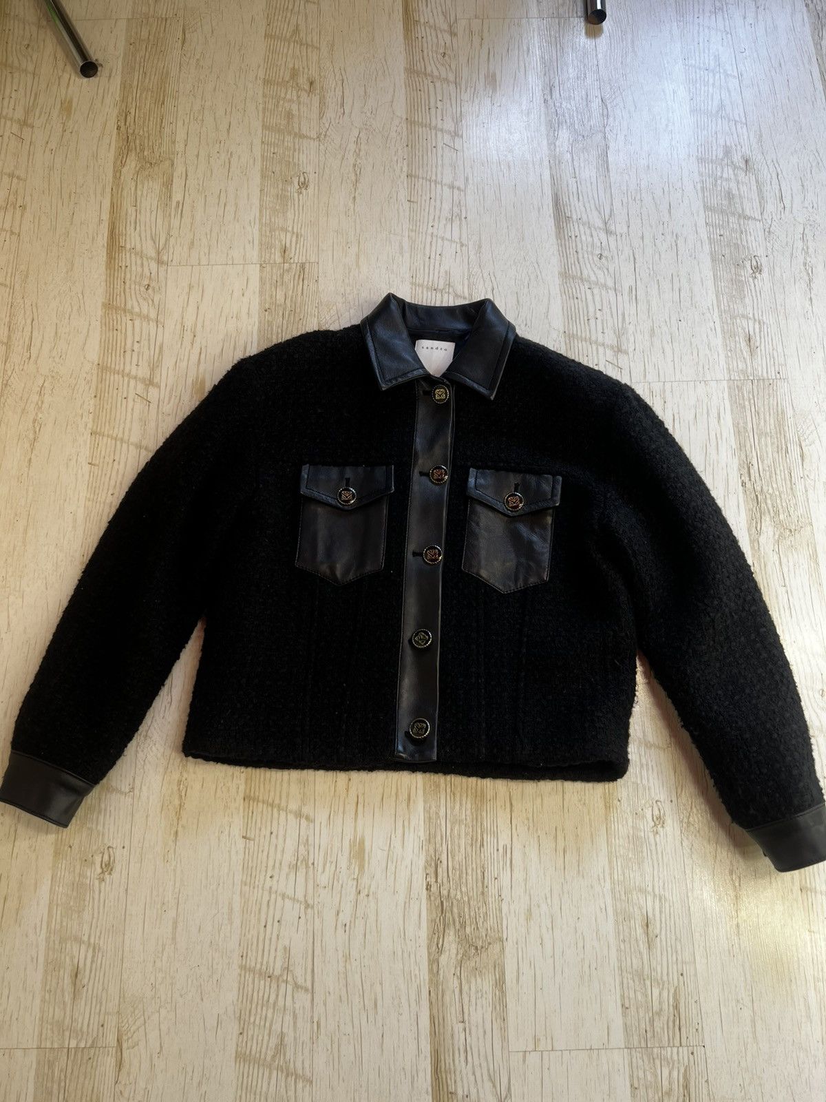 Sandro Sandro Tweed Jacket with Leather Details Size S / US 4 / IT 40 - 5 Thumbnail