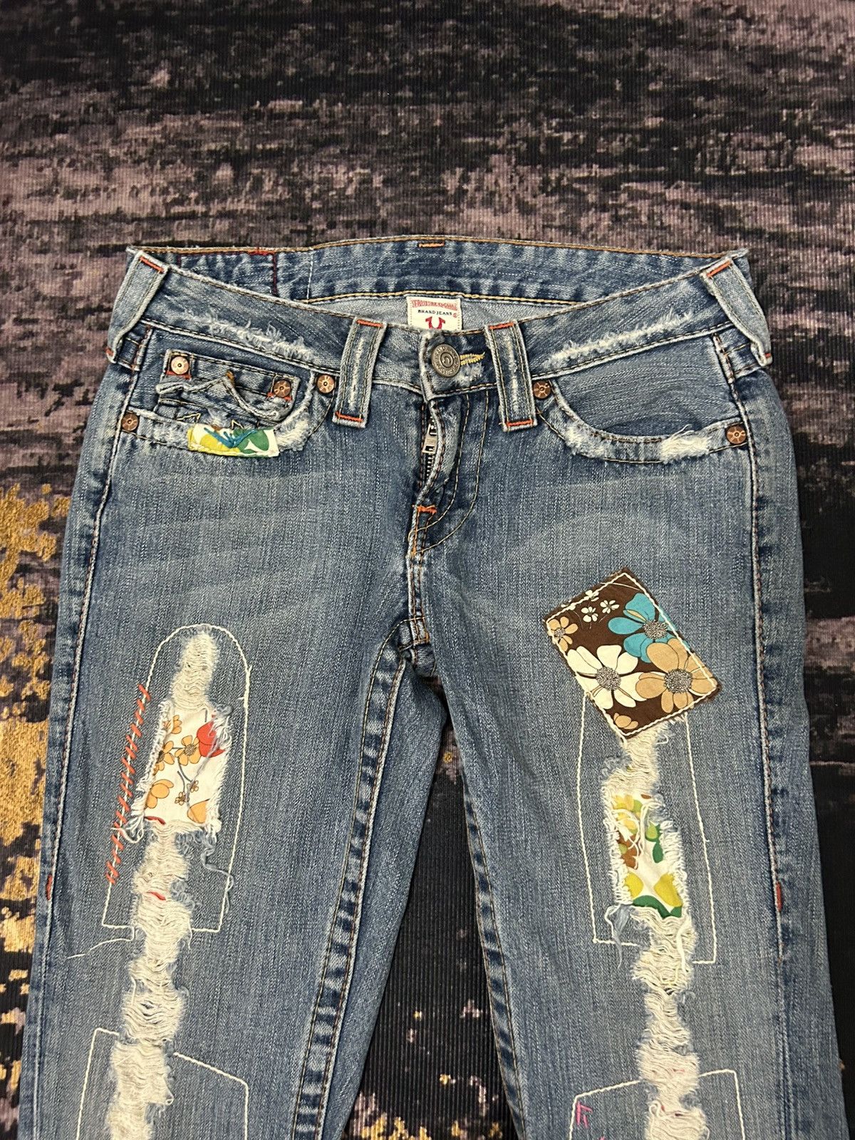 True Religion True Religion Patch work Spiral Flare Jeans Size US 27 - 7 Thumbnail