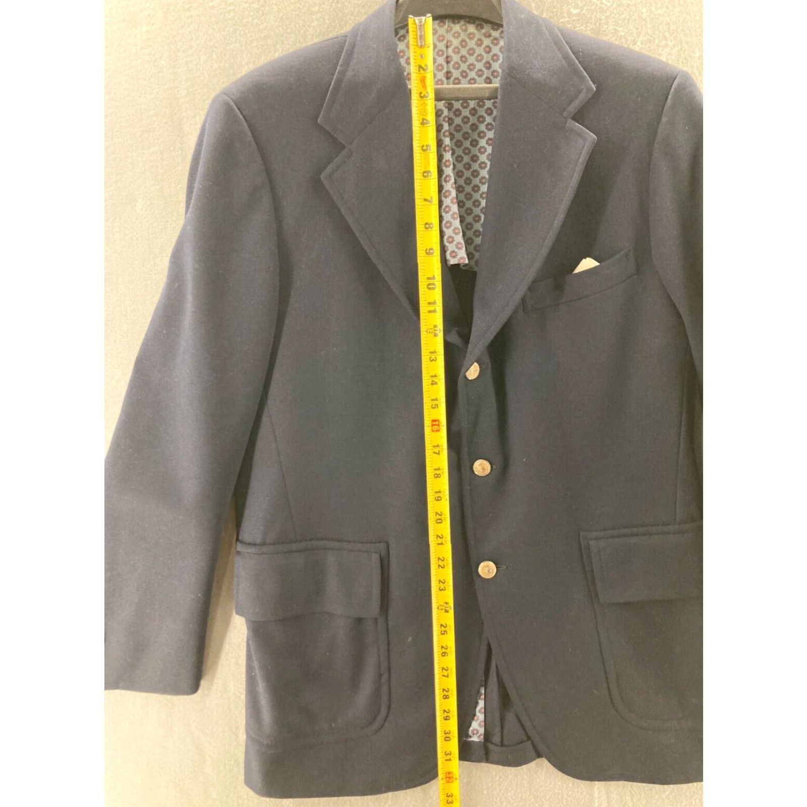 Vintage Vintage Country Squire Men’s Blazer Jacket Long 40 Navy Solid 3-Button Fall Winter Summer Spring Size 40R - 3 Thumbnail