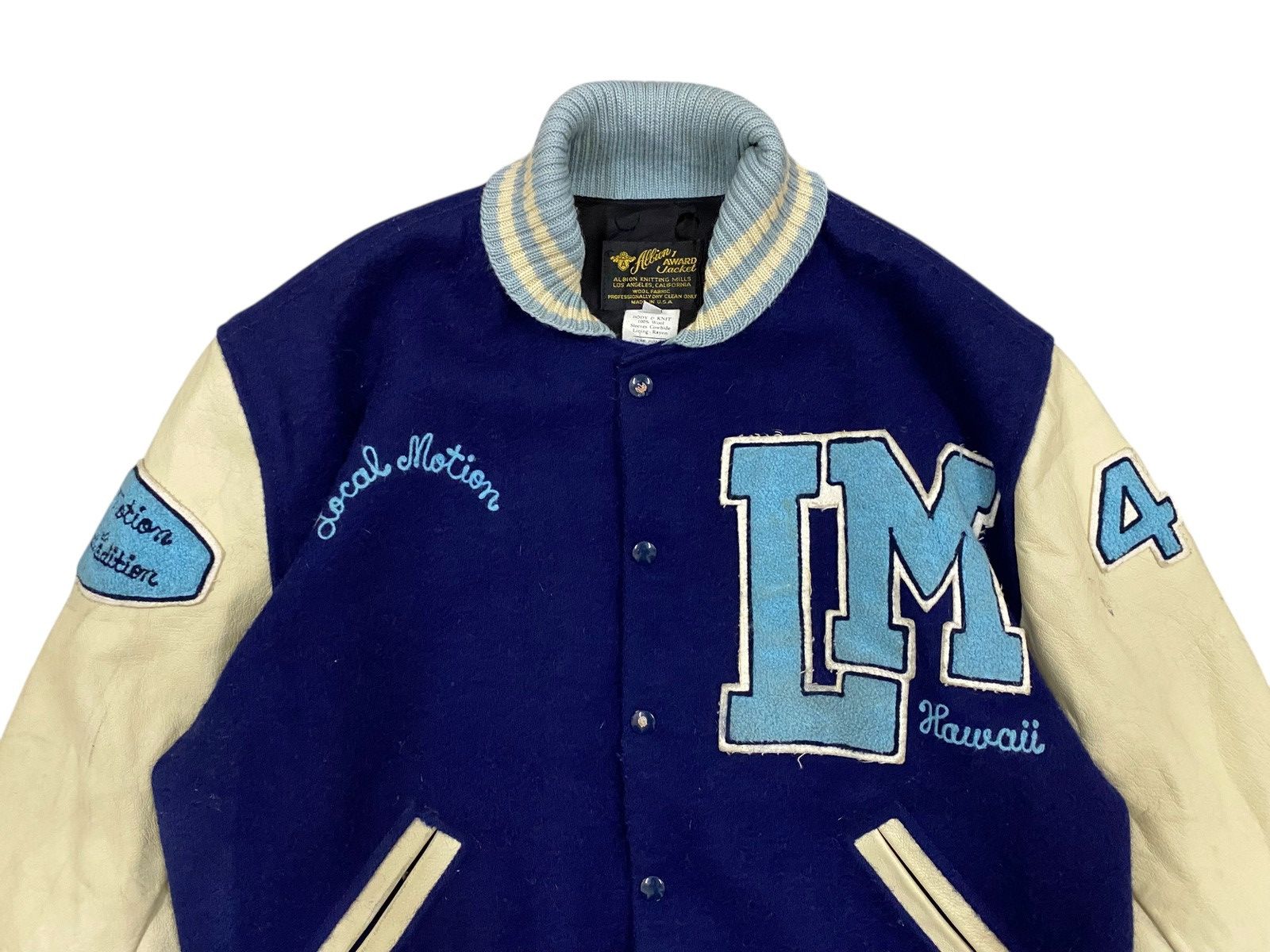 Vintage Vtg Local Motion Varsity Wool Jacket Sleeve Leather Size US L / EU 52-54 / 3 - 3 Thumbnail