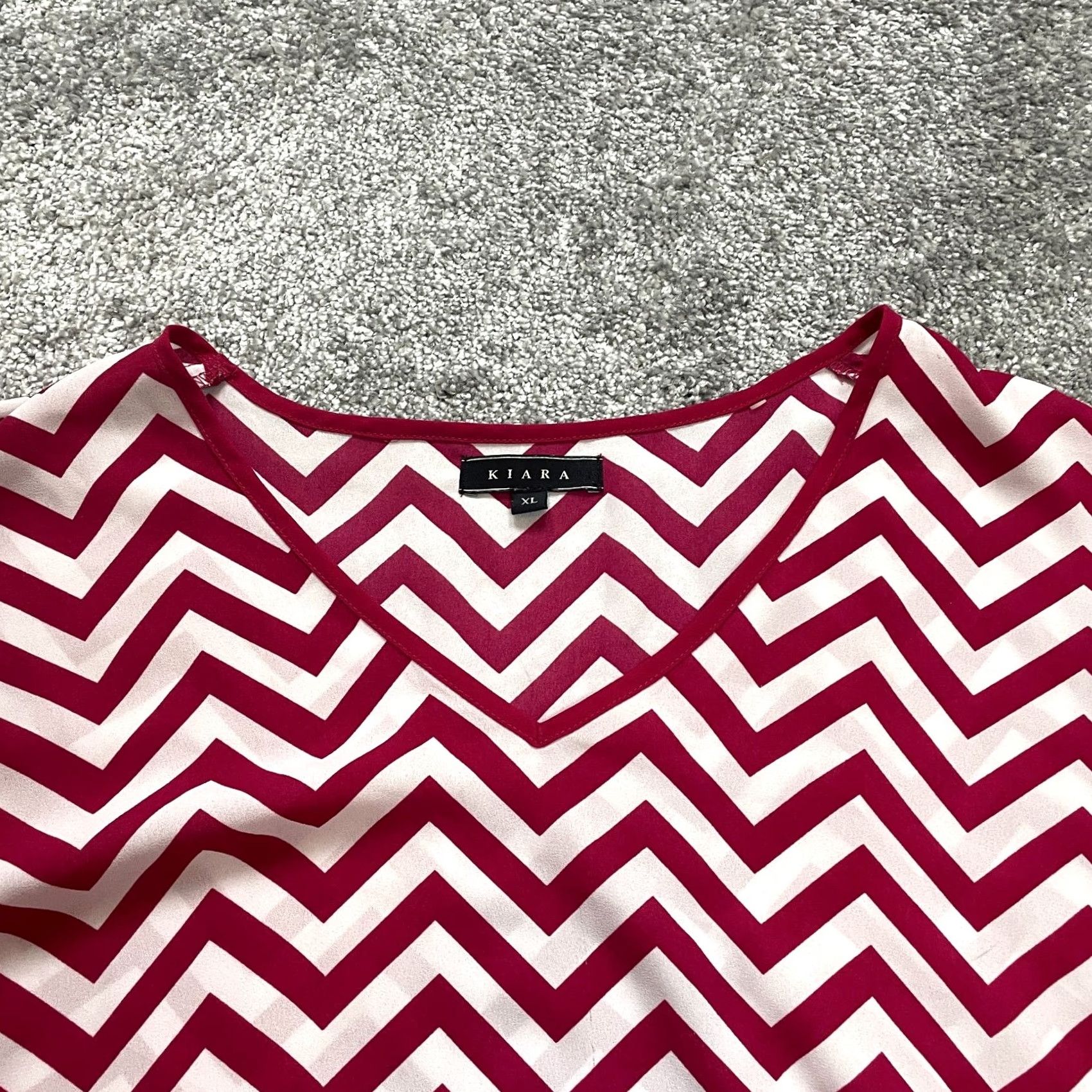 Pinko Kiara Blouse Top Womens XL Pink Red White Zig Zag Striped Roll Tab Long Sleeve Size XL / US 12-14 / IT 48-50 - 3 Thumbnail