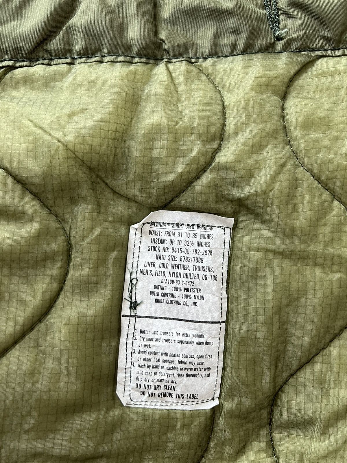 Vintage 80s Guida Clothing liner cold weather trousers nylon quilted Size US 41 - 10 Thumbnail