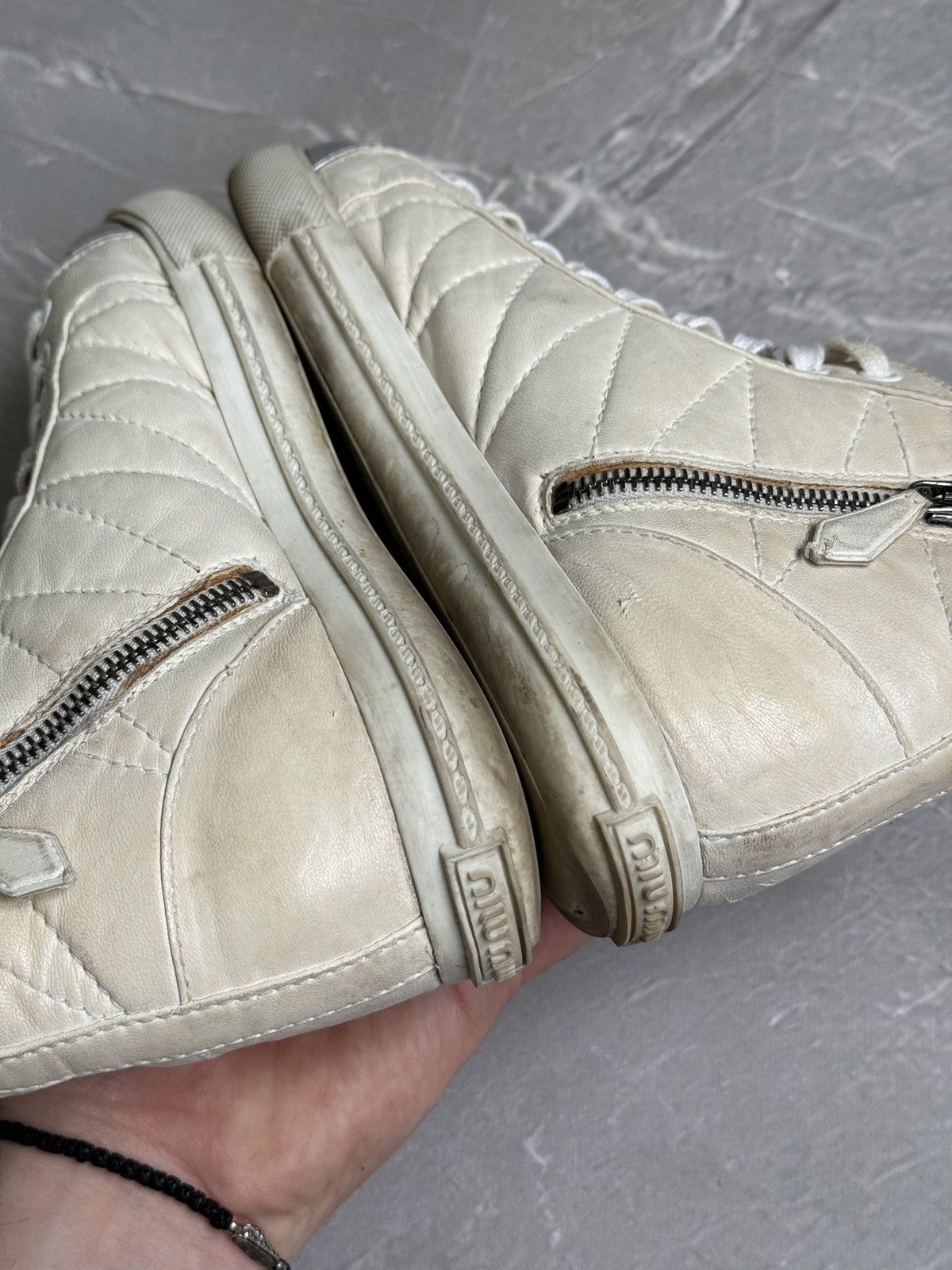 Miu Miu Miu Miu Hi Tip Sneakers Pointed Toe Leather Distressed Size US 6.5 / IT 36.5 - 15 Thumbnail
