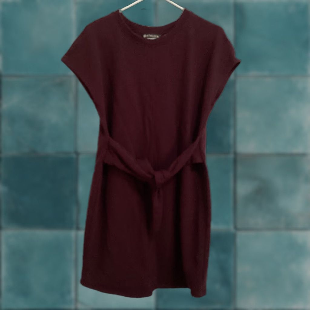 Athleta Athleta Embrace Dress Women M Tall Burgundy Sweatshirt French Terry Tie Waist Pockets Size M / US 6-8 / IT 42-44 - 1 Thumbnail