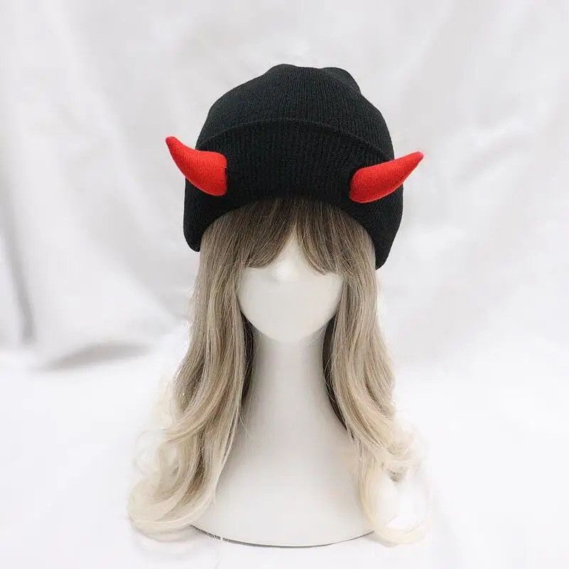 Japanese Brand × Vintage Devil Horn Hat Halloween Soft Knitted Beanie Size ONE SIZE - 1 Thumbnail