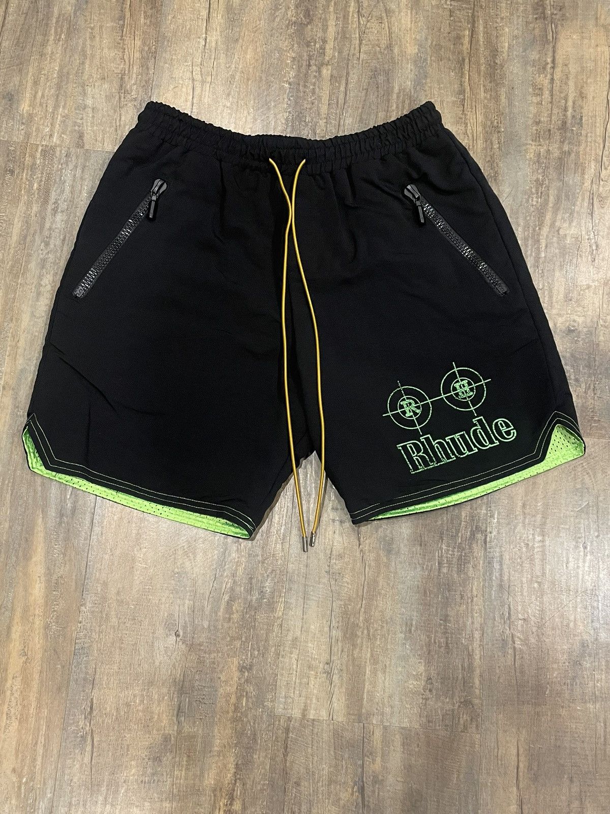 Rhude black outlet logo nylon shorts