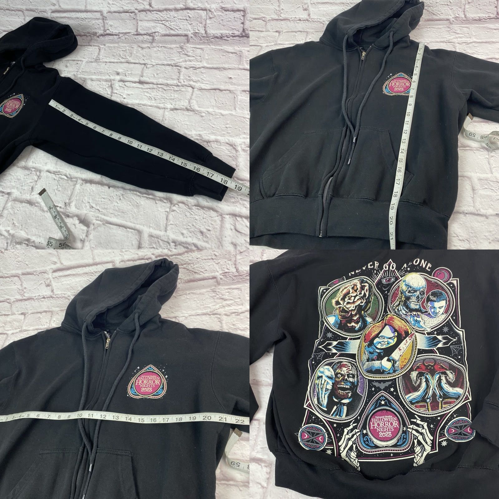 Vintage Univeral Studios Hoodie Adult Small 2023 Halloween Horror Nights Never Go Alone Size US S / EU 44-46 / 1 - 8 Thumbnail
