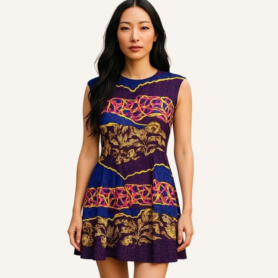Peter Pilotto Peter Pilotto Sleeveless Dress 10 Silk Purple Gold Pink Abst Size L / US 10 / IT 46 - 1 Thumbnail