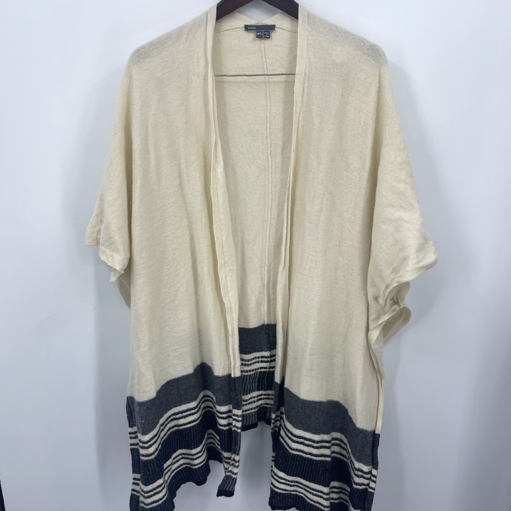 Vince Vince Wrap Womens L Cream Striped Open Front Cardigan Sweater READ Bohemian Designer Classic Vintage No Size L / US 10 / IT 46 - 2 Thumbnail