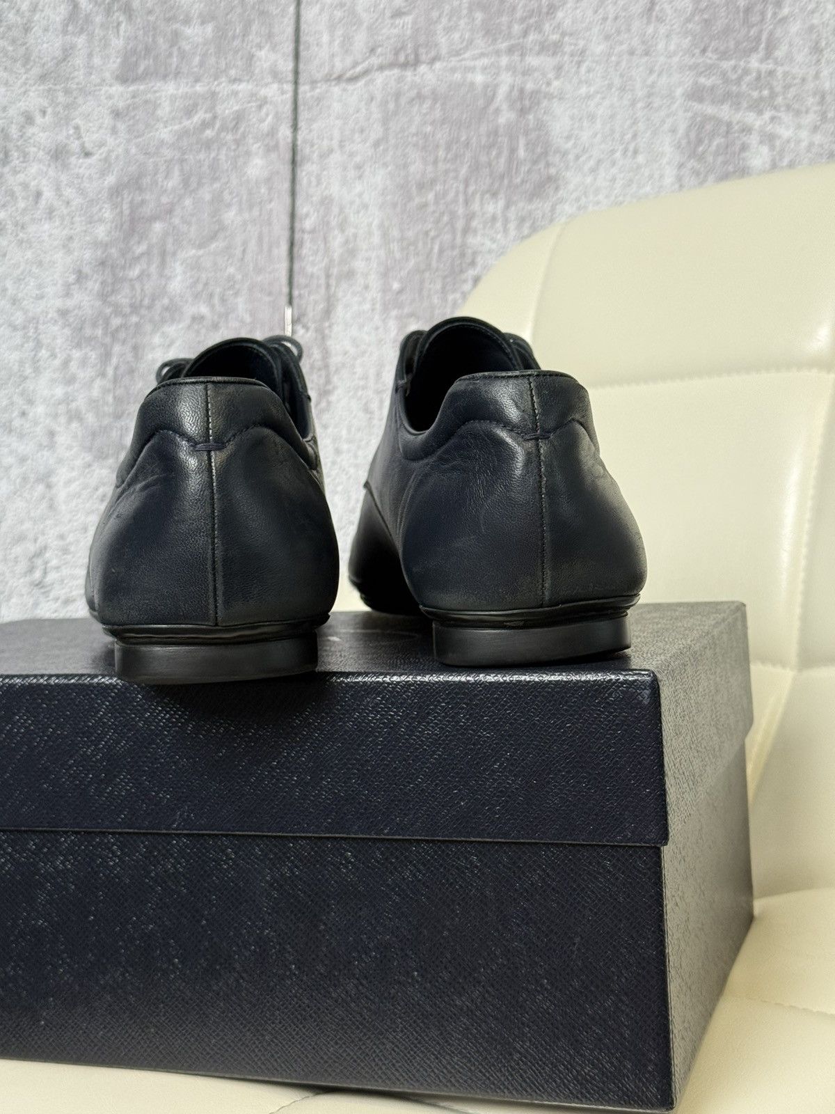 Prada PRADA Navy Leather Lace Up Men’s Shoes With Logo (2ED 034) Size US 11 / EU 44 - 18 Thumbnail