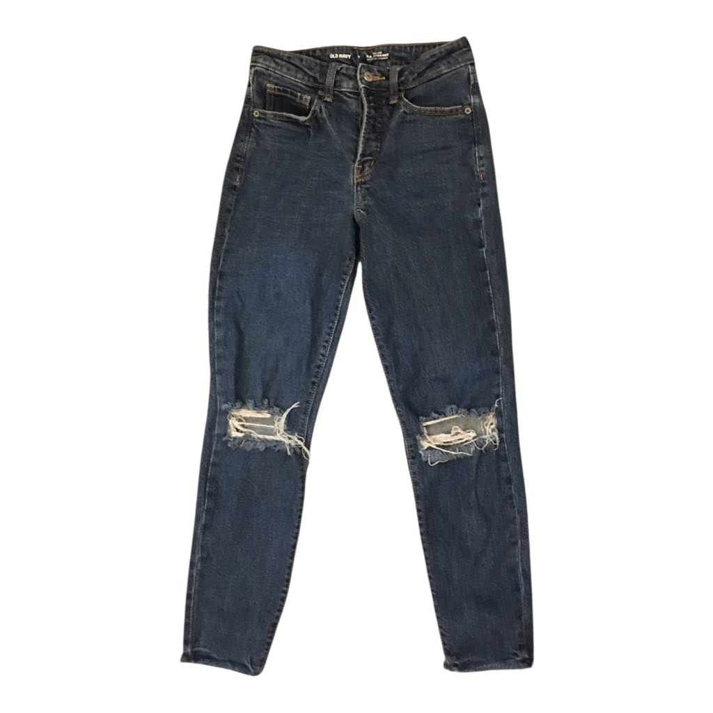 American Eagle Outfitters Old Navy High-Rise O.G. Straight Jeans Distressed Holes Sz 0 Size 25" / US 0 / IT 36 - 4 Thumbnail