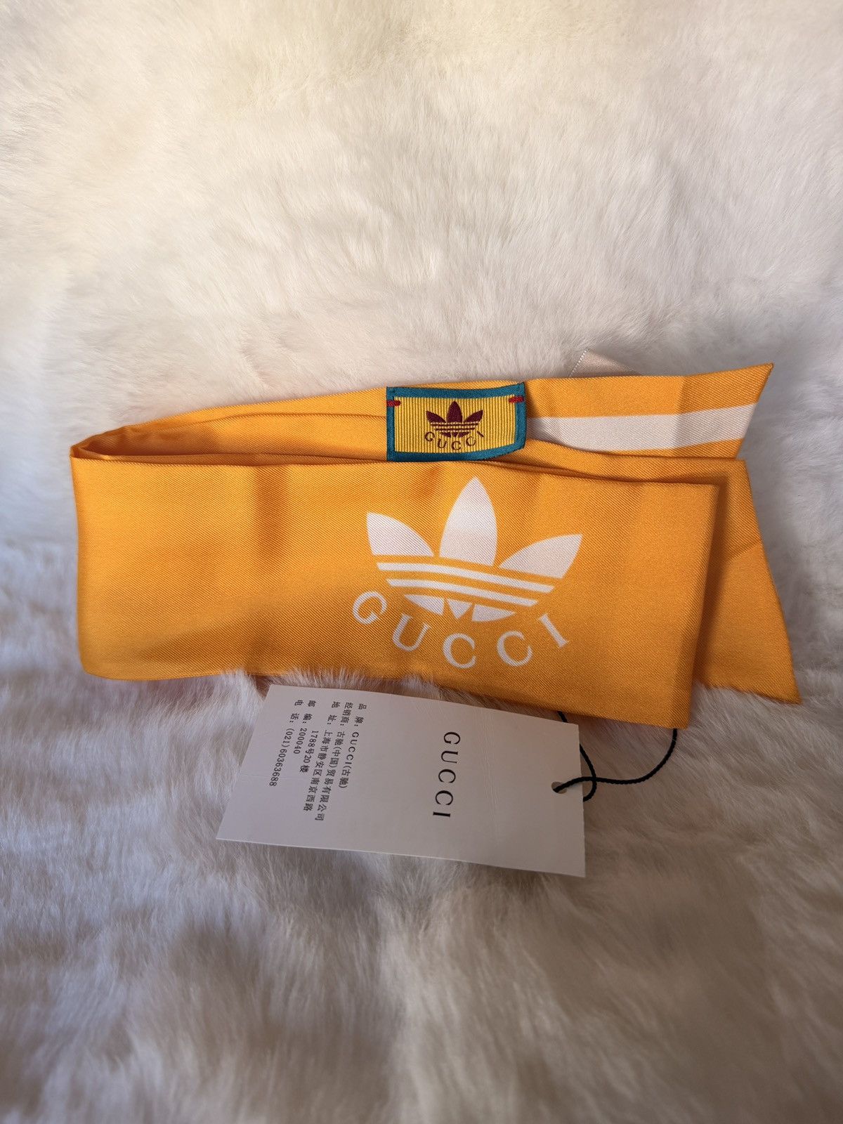 Adidas × Gucci Gucci x Adidas Orange Silk Scarf Rare Trefoil Logo NWT Size ONE SIZE - 2 Thumbnail