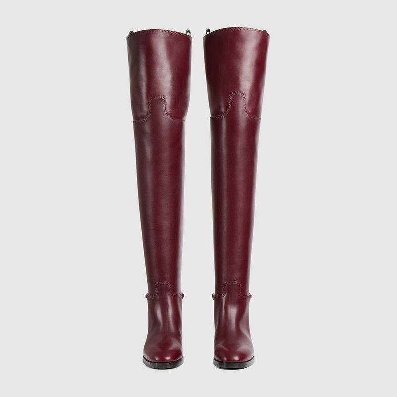 Gucci o1loc1c0226 Women's Slim Horsebit Knee-High Boots Bordeaux Size US 5 / IT 35 - 4 Thumbnail