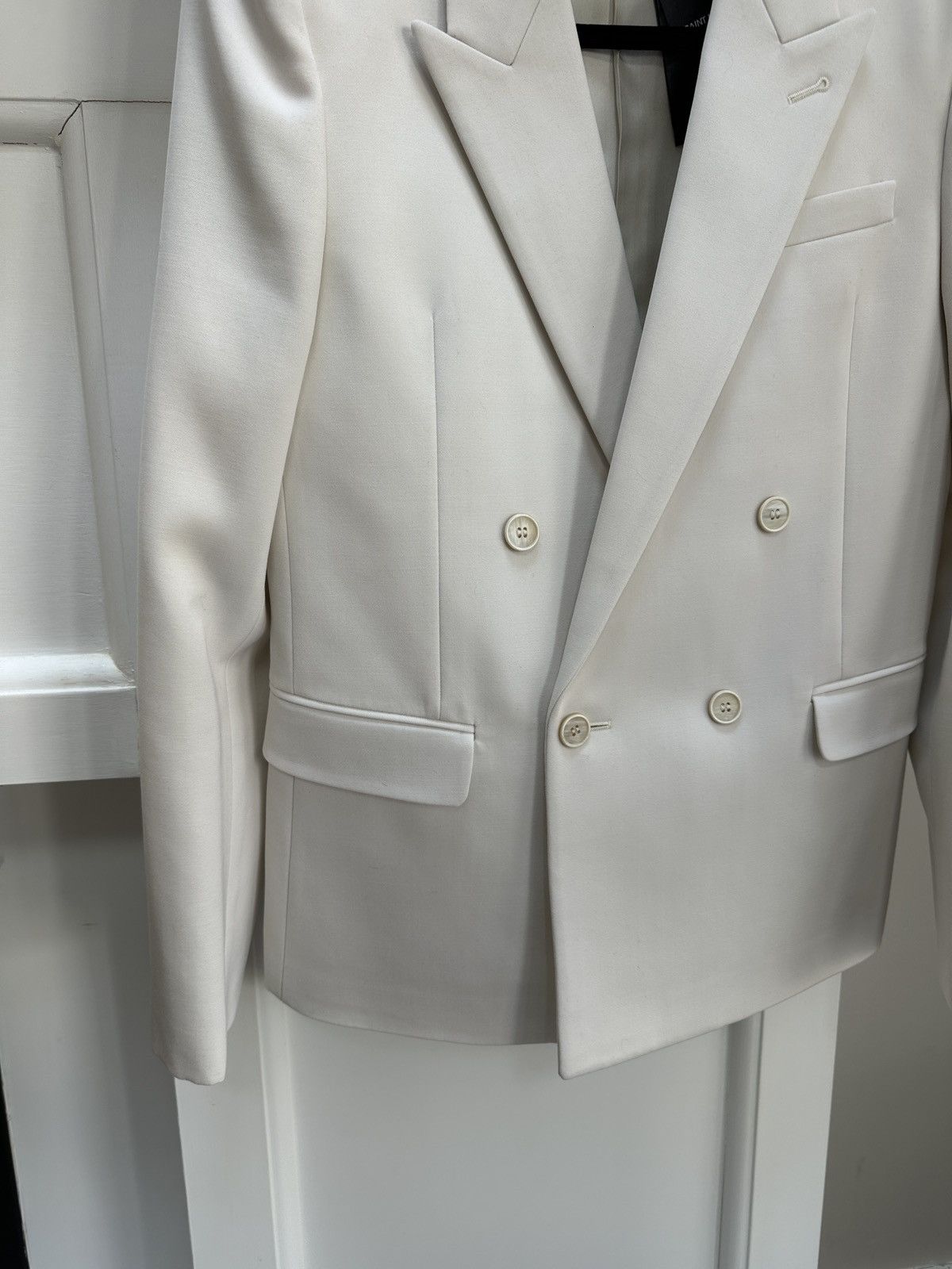 Saint Laurent Paris Ivory Double Breasted Suit Jacket Size 46R - 5 Thumbnail