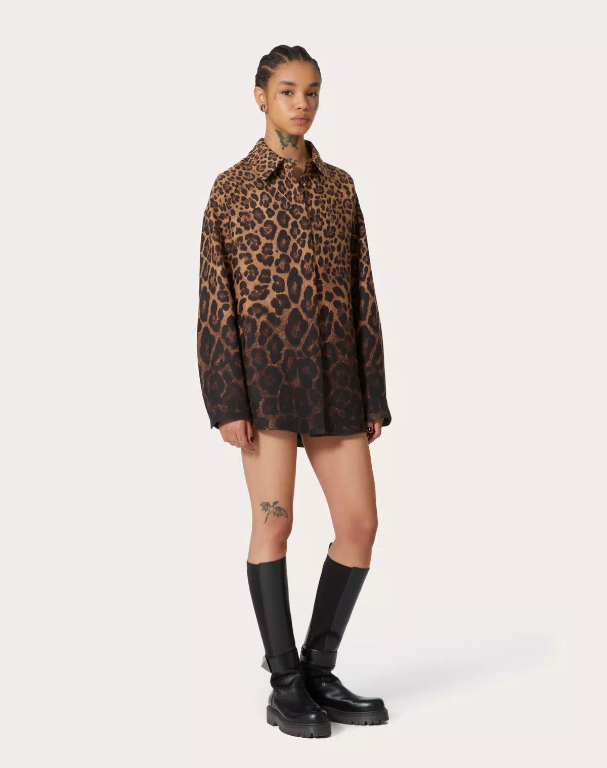 Valentino o1s1wg110625 Crepe Couture Animal Overshirt in Leopard/Brown Size S / US 4 / IT 40 - 2 Thumbnail