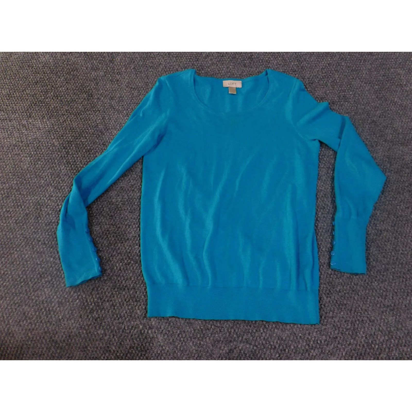 Loft LOFT Sweater Womens Small Blue Scoop Neck Pullover 100% Cotton Button Cuff Knit Size S / US 4 / IT 40 - 2 Thumbnail
