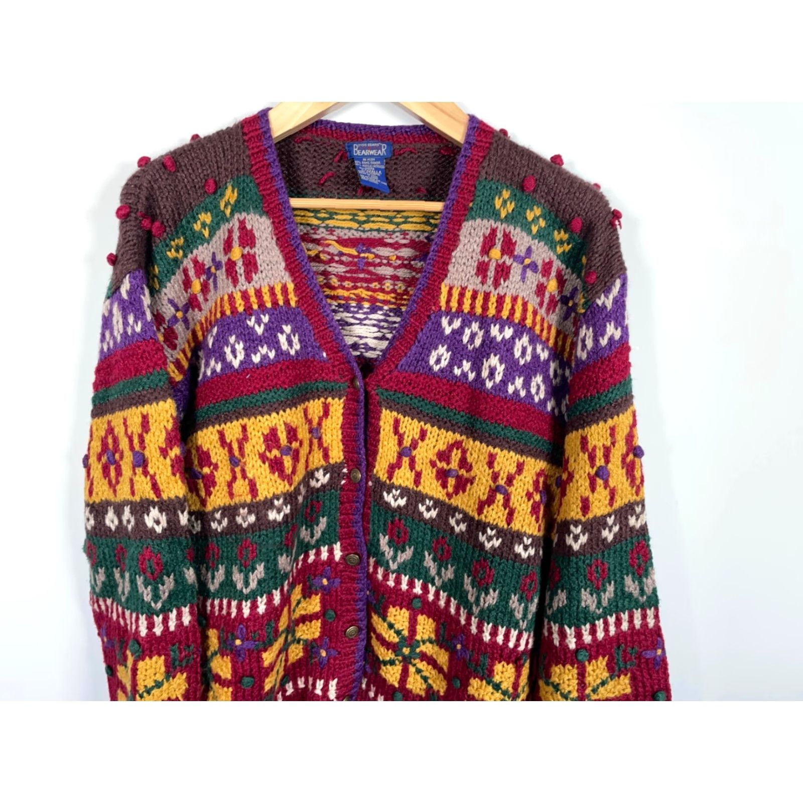 Vintage VINTAGE 90s Geometric Knit Cardigan Women's Large Red Yellow Shirt Sleeve? Size L / US 10 / IT 46 - 4 Thumbnail