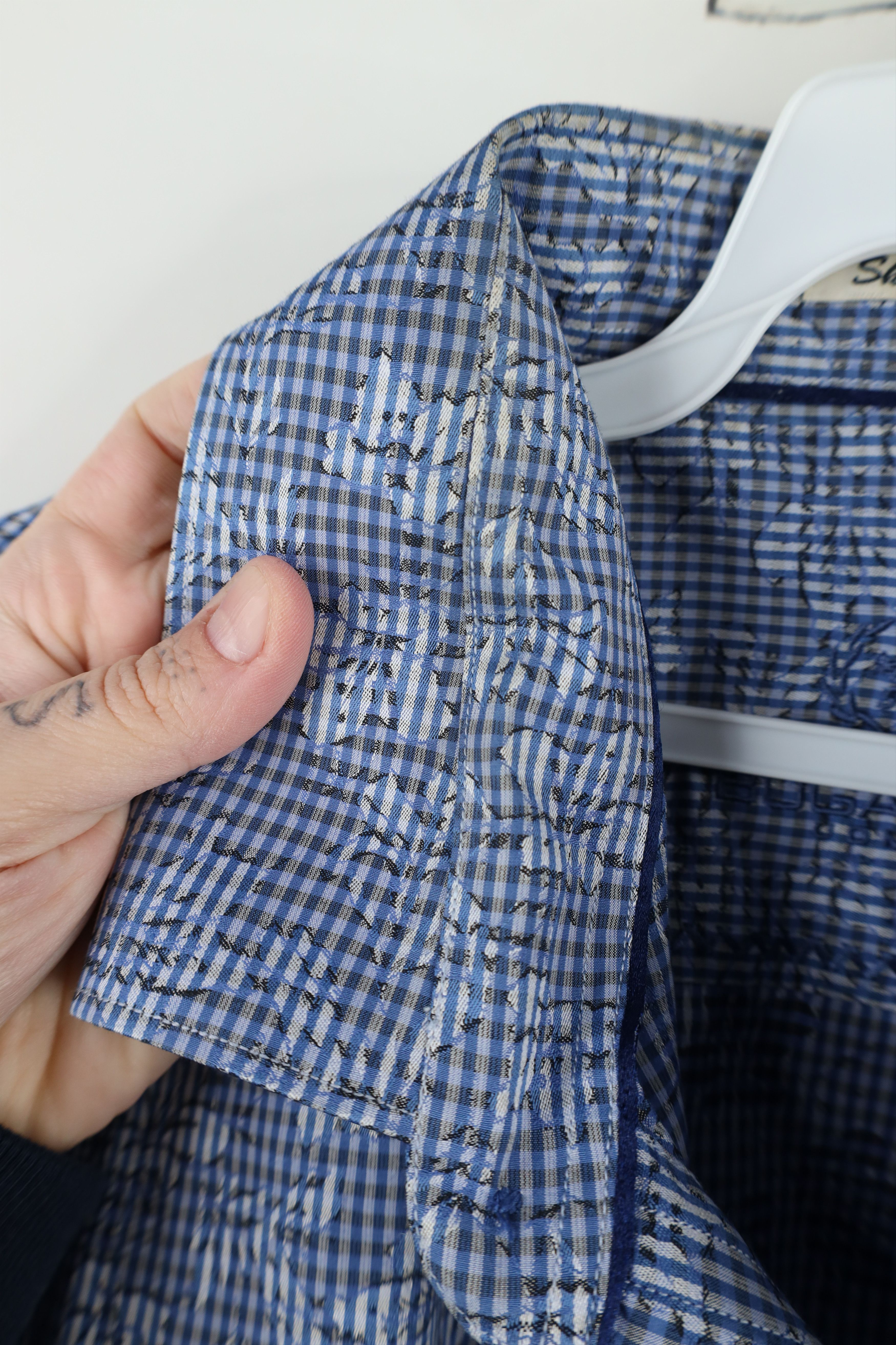 Vintage Bugatchi Uomo Fit Striped Flower Collared Button Shirt Blue Size US XL / EU 56 / 4 - 10 Thumbnail