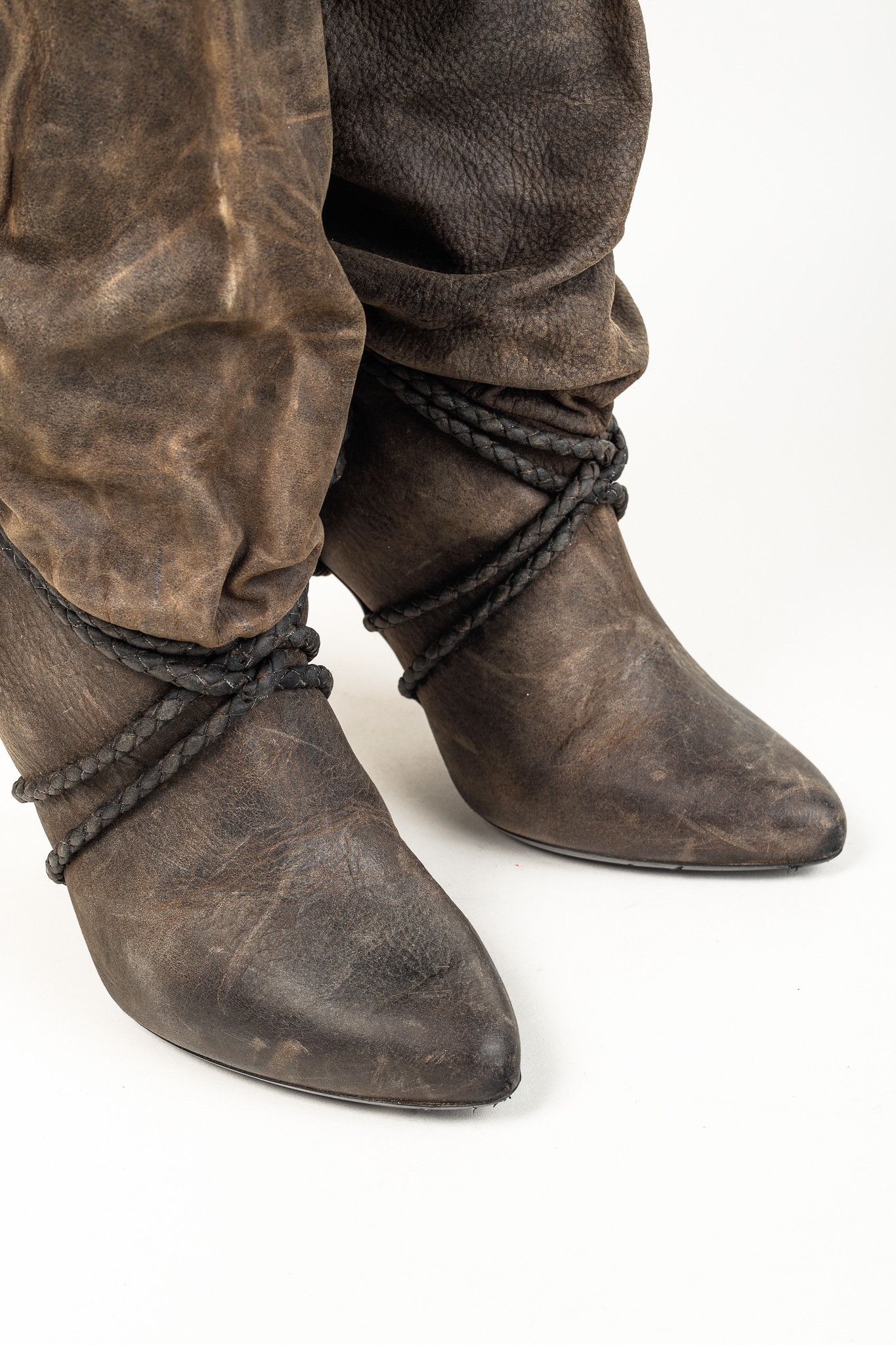 Givenchy Wax Textured Leather Knotted-Rope Heeled Boots