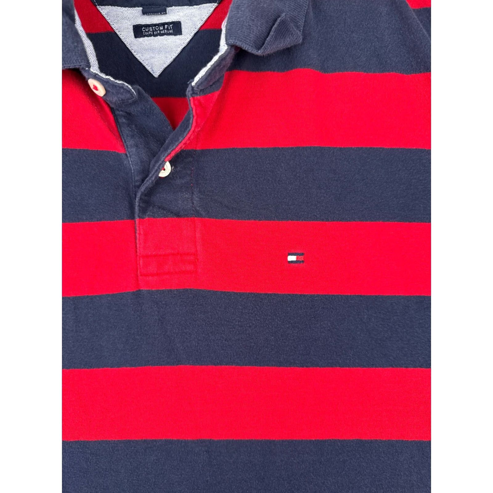 Tommy Hilfiger Tommy Hilfiger Polo Shirt Men XL Red Blue Stripe 100% Cotton Slim Fit Regular Shirt, Short Sleeve, Embroidered Logo, Golf Sport Theme, Mens Size US XL / EU 56 / 4 - 6 Thumbnail