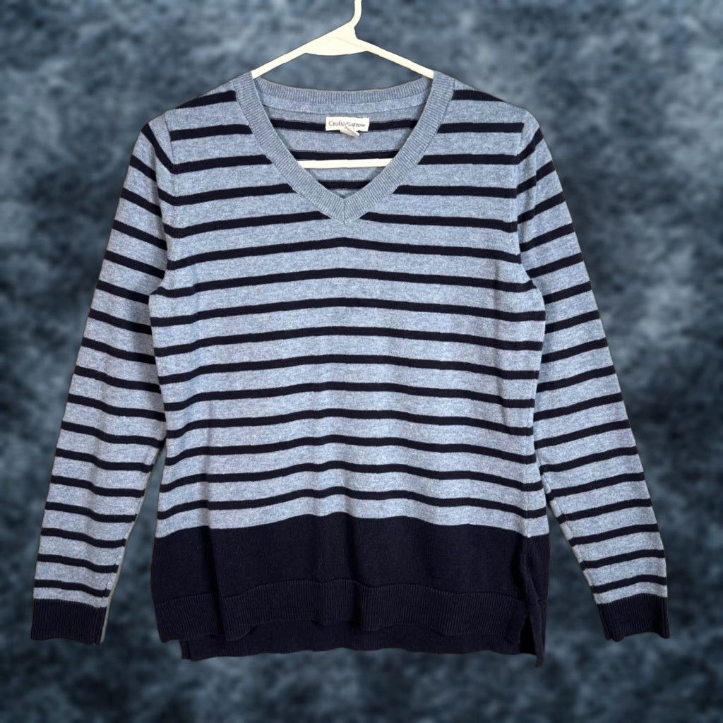 Croft & Barrow VINTAGE Croft & Barrow Striped V-Neck Sweater Womens Small Pullover Cotton Blend Size S / US 4 / IT 40 - 1 Thumbnail