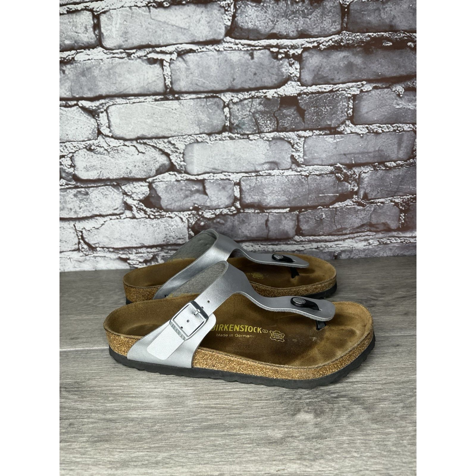 Birkenstock Birkenstock Gizeh Silver Birko Flor Leather Thong Sandals Wo Size US 8 / IT 38 - 14 Thumbnail