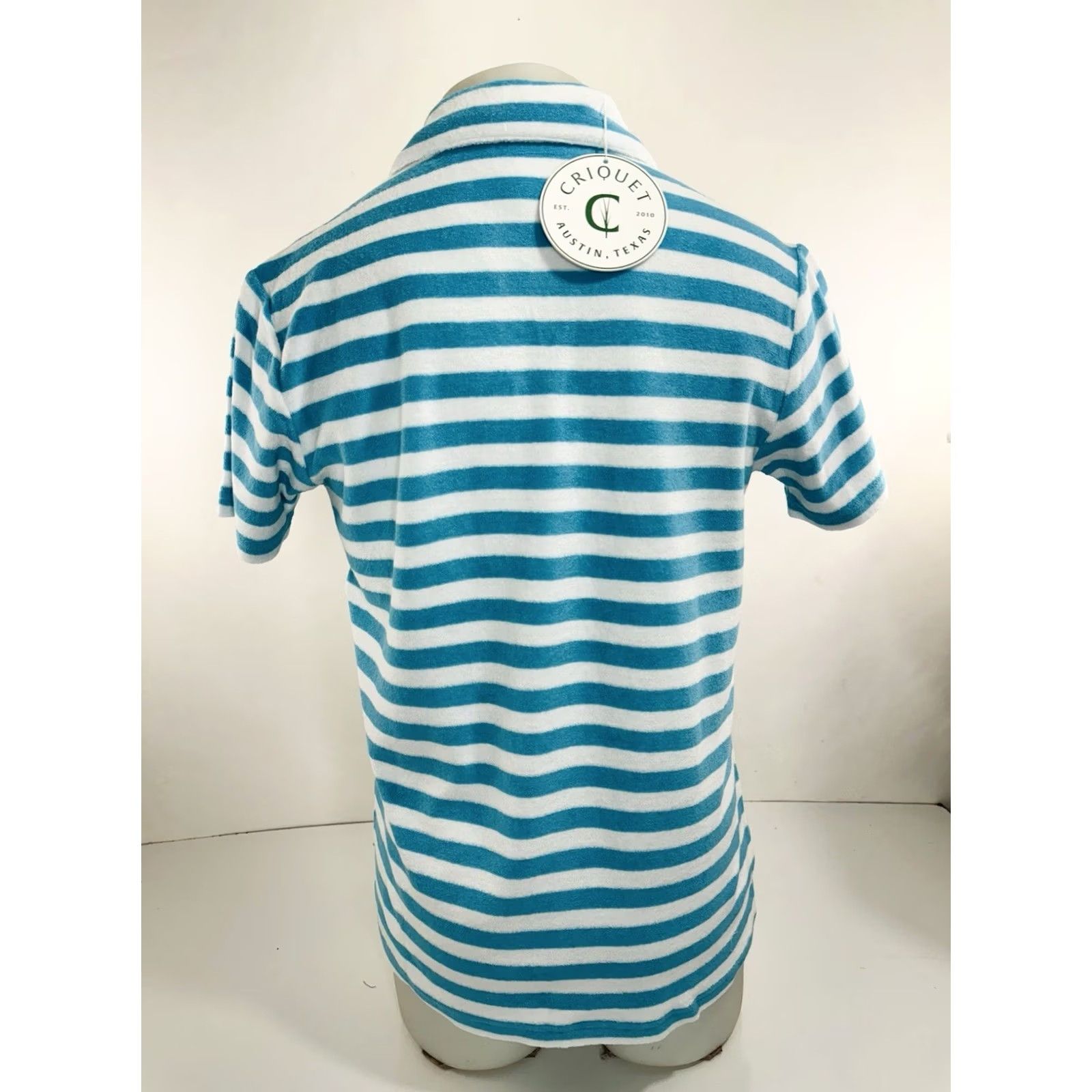 Vintage Criquet Polo Shirt Mens S Striped Terrycloth Greenish Blue White Golf Size US S / EU 44-46 / 1 - 4 Thumbnail