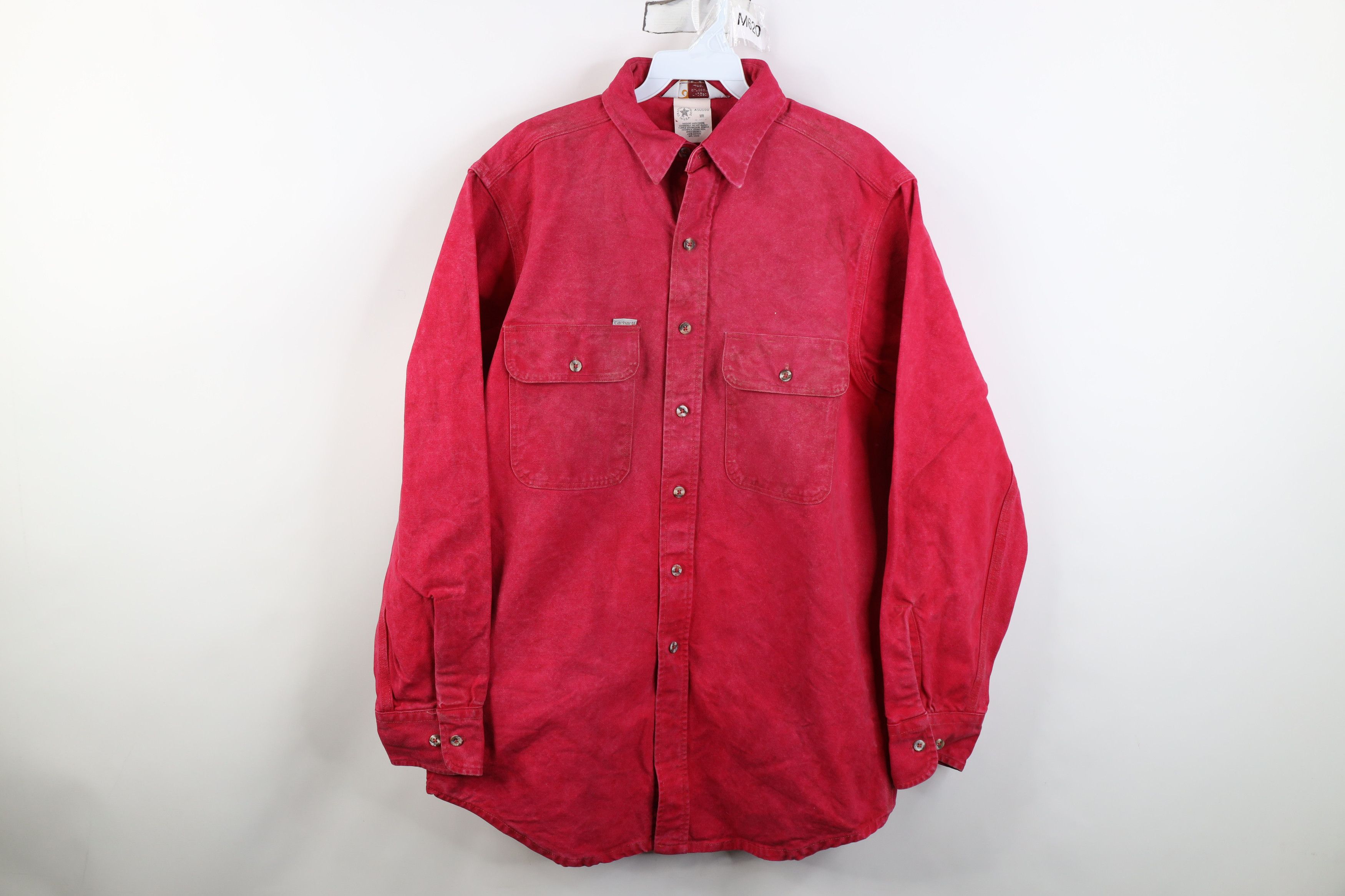 Carhartt Vintage 90s Carhartt Acid Wash Canvas Button Shirt Red USA Size US M / EU 48-50 / 2 - 1 Thumbnail