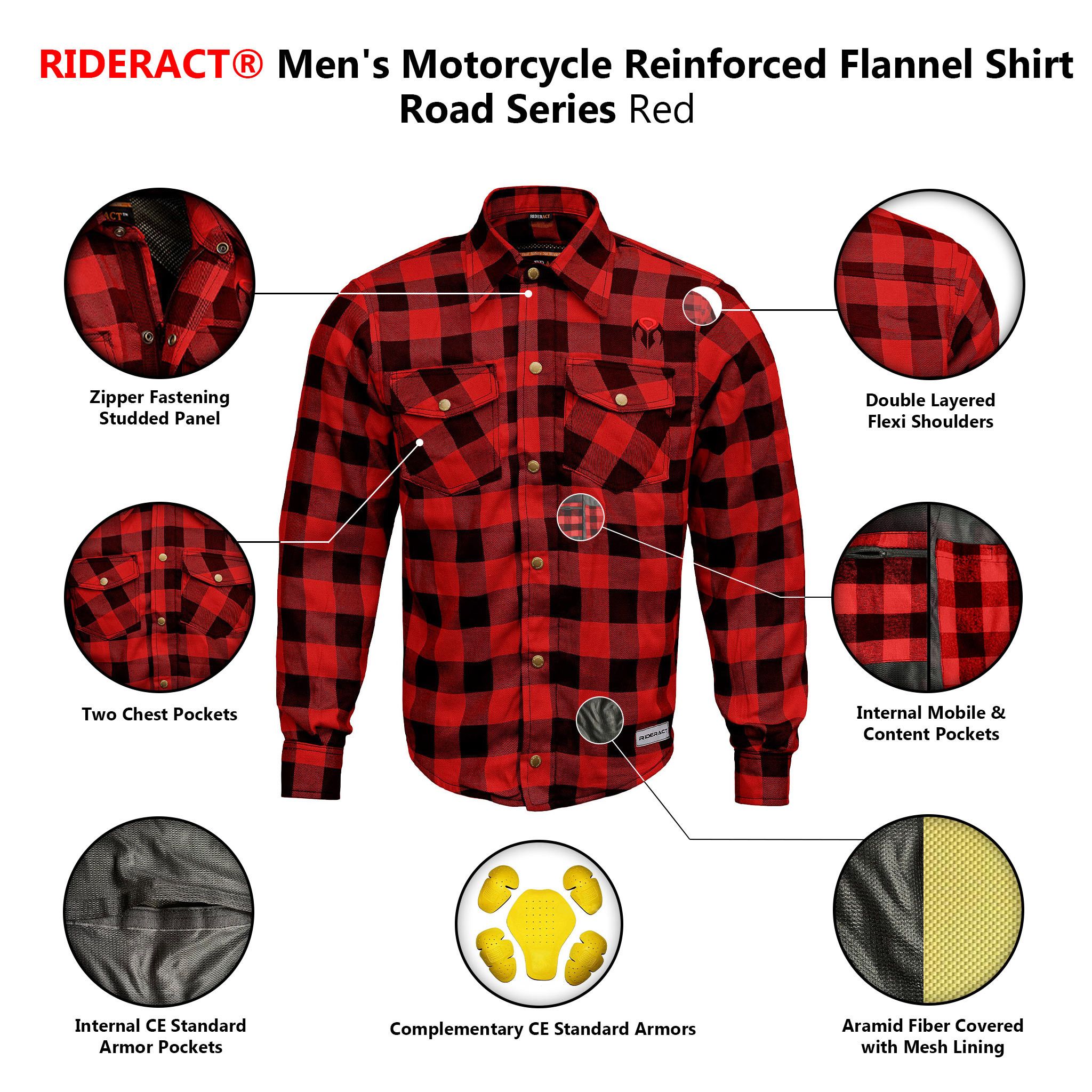 Dixxon × Flannel × Other RIDERACT® Men's Red Reinforced Flannel Motorcycle Shirt Size US M / EU 48-50 / 2 - 8 Thumbnail