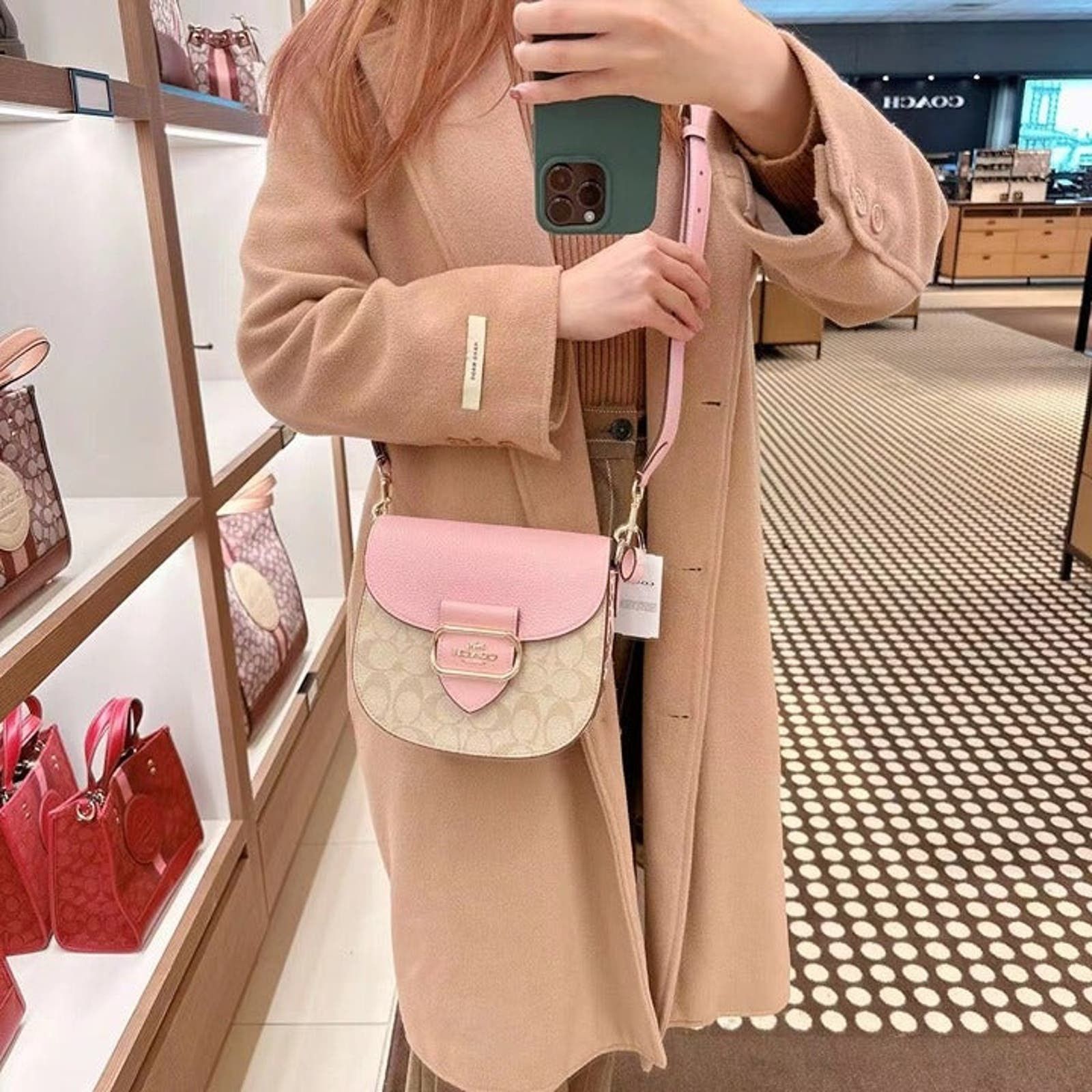 image of Coach Cf410 Morgan Saddle Bag In Signature Canvas In Gold/lt in Pink, Women's