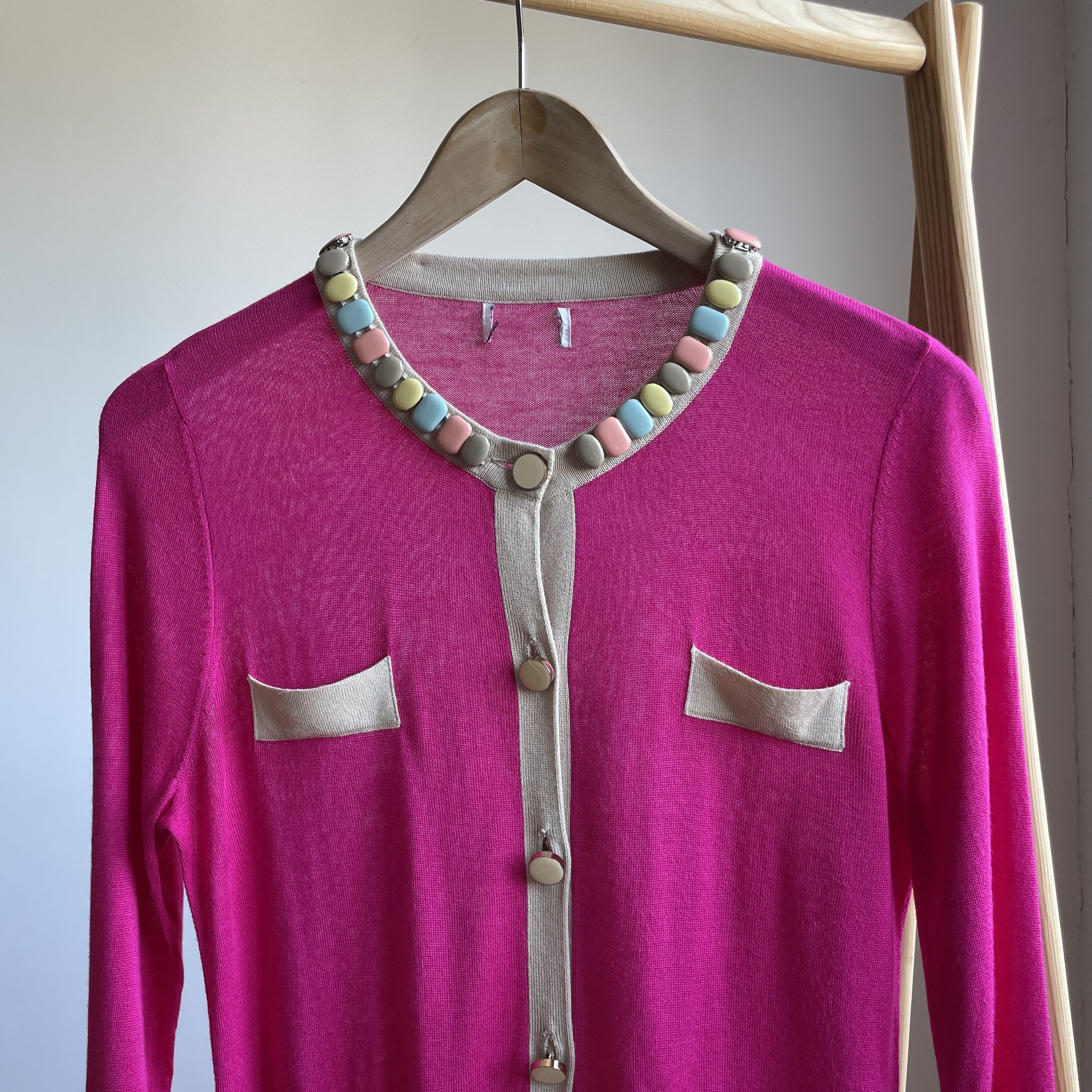 Prada Prada 2009 Womens Contrast Bijouterie Collar Wool Cardigan Size M / US 6-8 / IT 42-44 - 3 Thumbnail