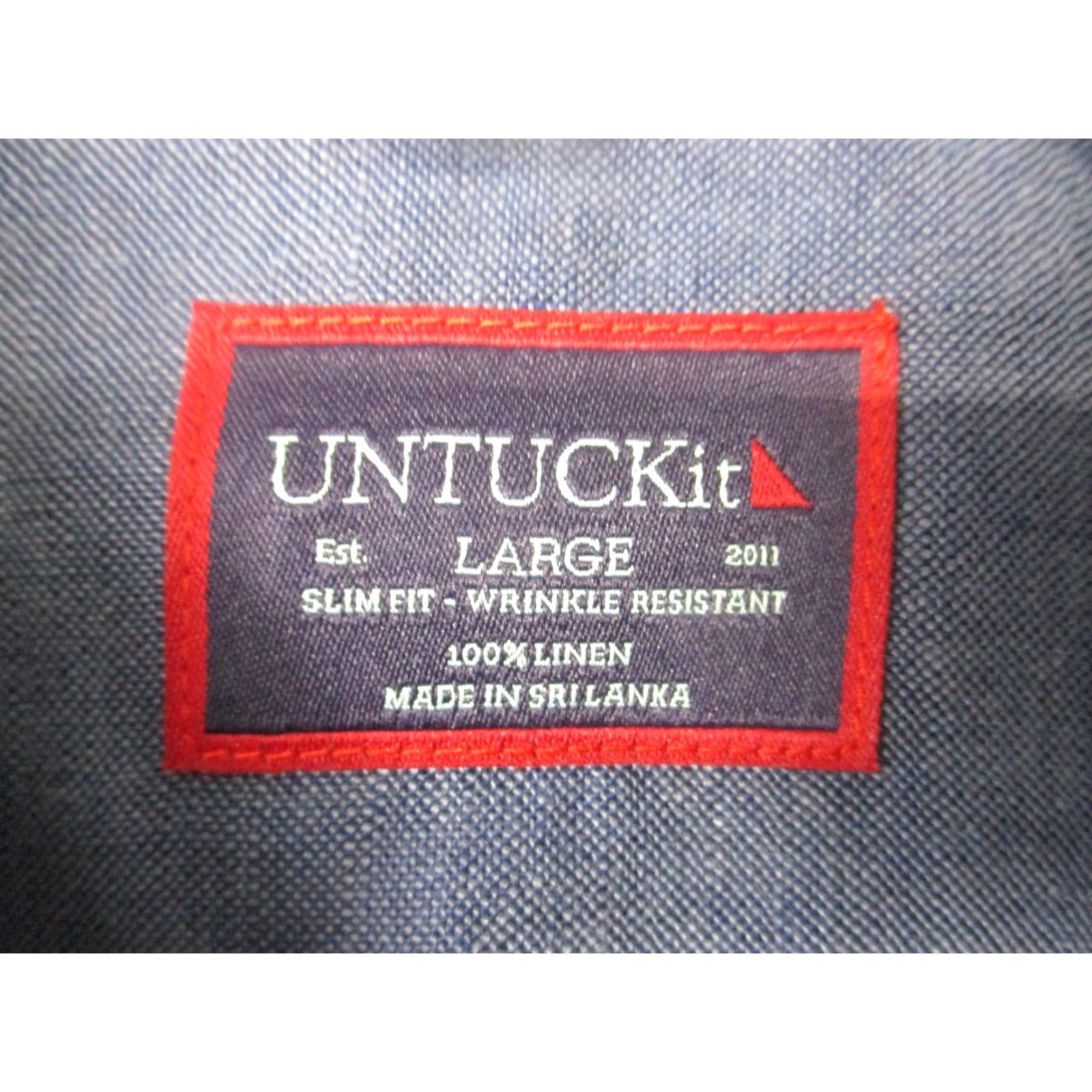 UNTUCKit UNTUCKit Shirt Mens Large Navy Cameron Linen Short Sleeve Slim Fit Button Front Size US L / EU 52-54 / 3 - 2 Thumbnail