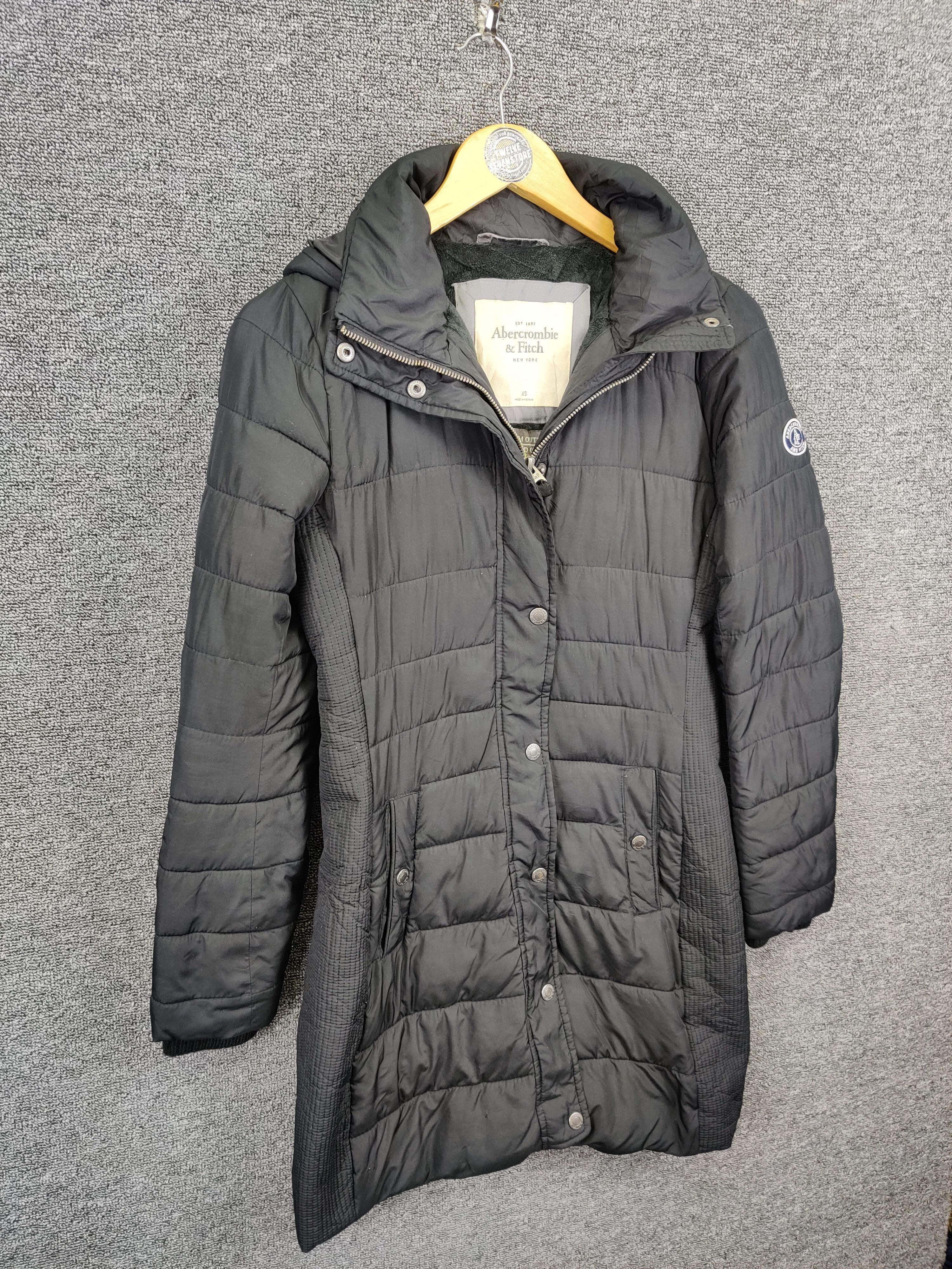 Abercrombie Fitch Black Puffer Long Jacket Hoodie