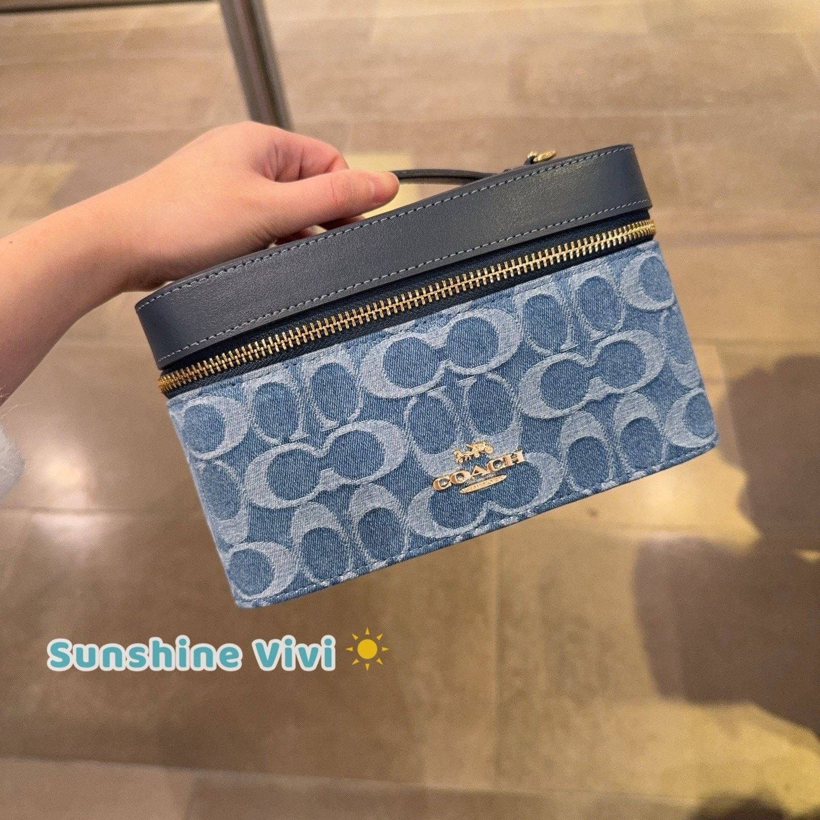 NWT Coach CDC16 Cosmetic Case Signature Denim Gold/Indigo