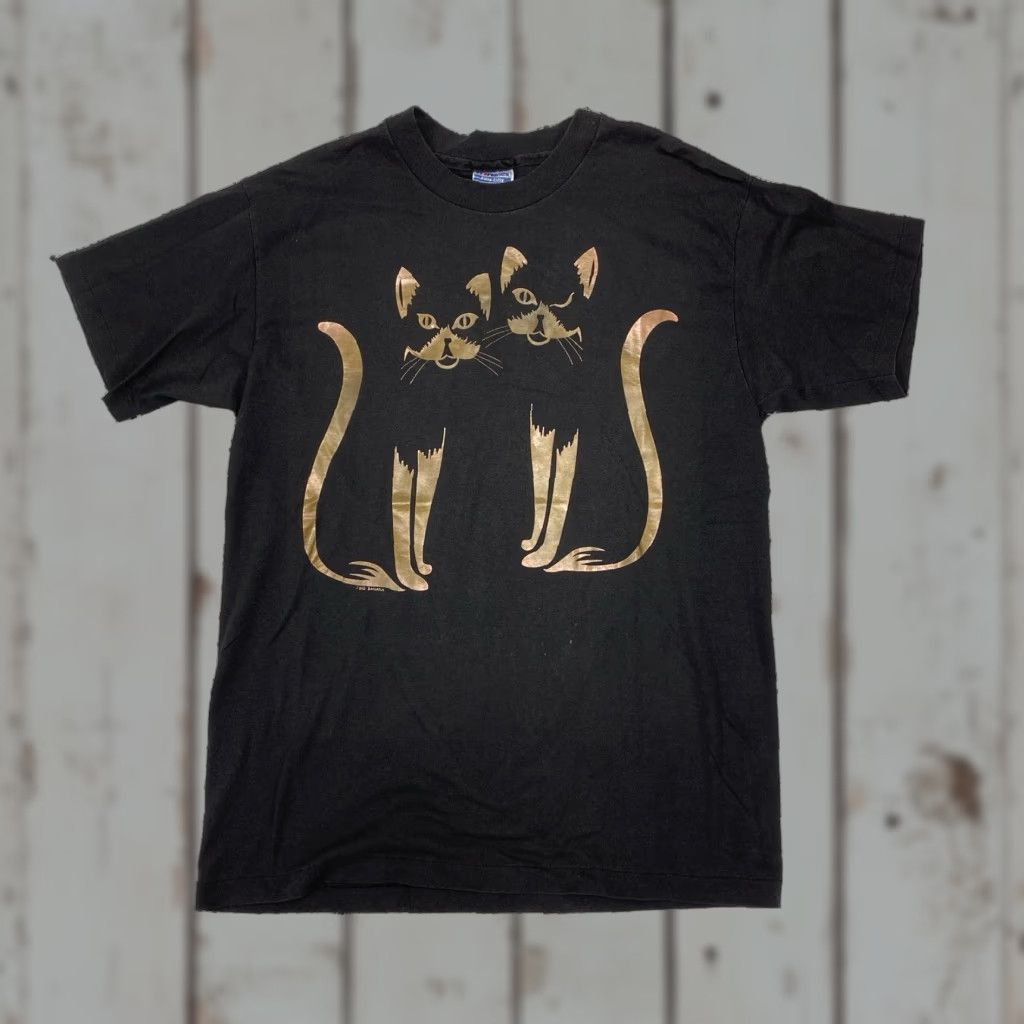 Hanes VTG Hanes Cat Graphic T-Shirt USA 100% Cotton Size Large Black Mens T-Shirt USA Cats Vintage 1980s Size US L / EU 52-54 / 3 - 1 Thumbnail