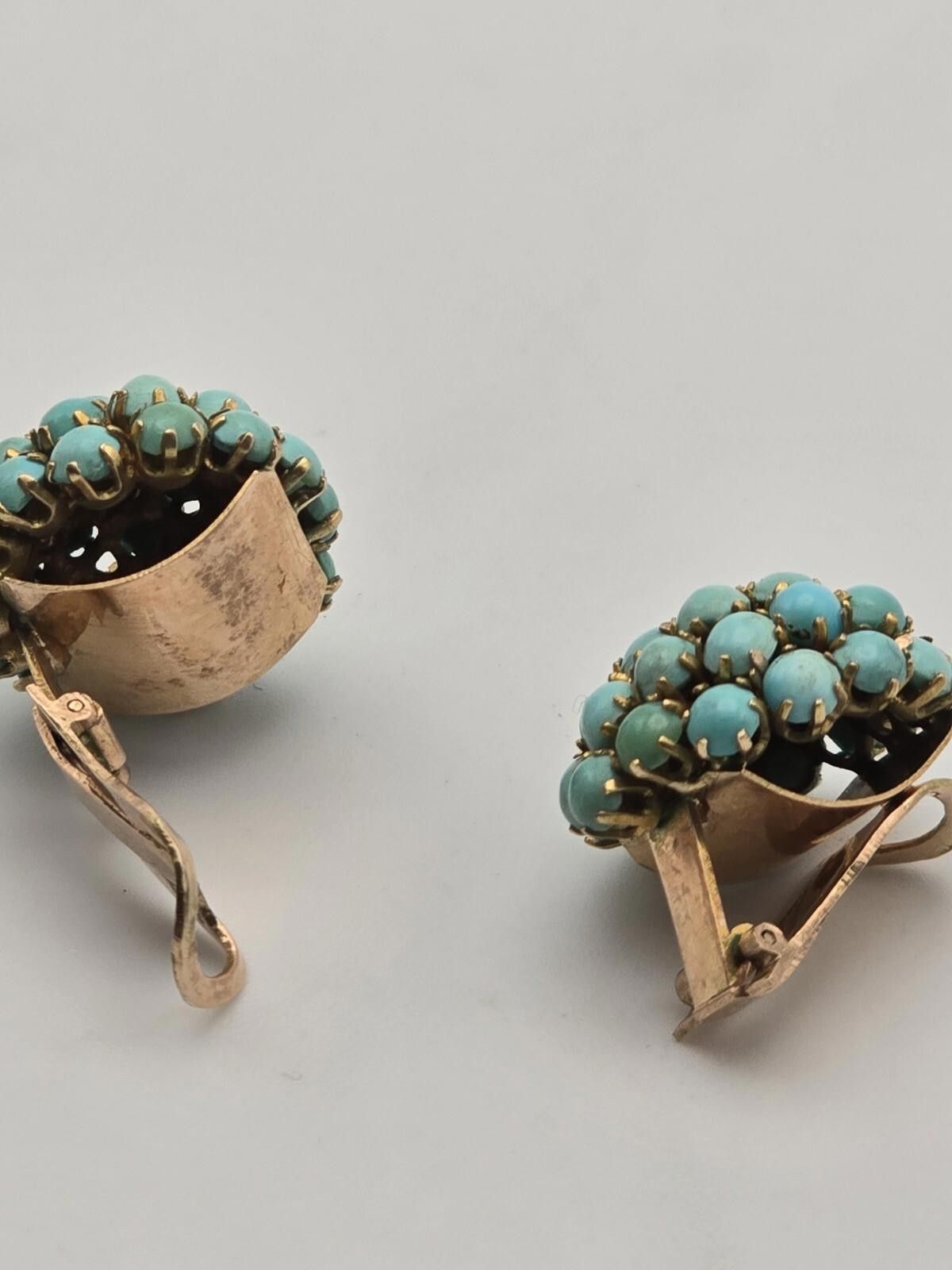 The Unbranded Brand Victorian Style 14K Gold Turquoise Cluster Earrings Size ONE SIZE - 7 Thumbnail