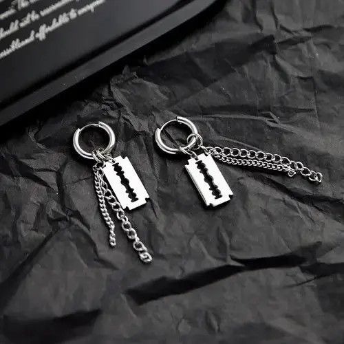 Imperial Denim Titanium Steel Razor Blade Shape Drop Earrings for Men Size ONE SIZE - 1 Thumbnail