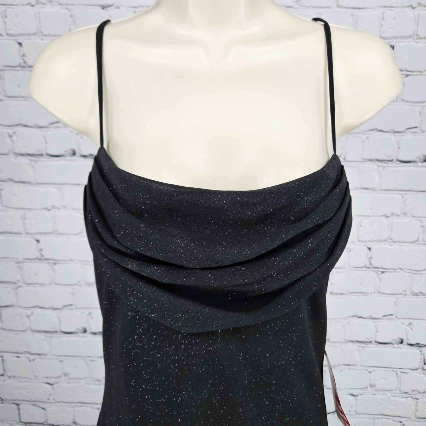 Vintage NWD Karina Nites Black Glitter Sheer Overlay Strappy Ruched Maxi Dress 6 Size M / US 6-8 / IT 42-44 - 6 Thumbnail