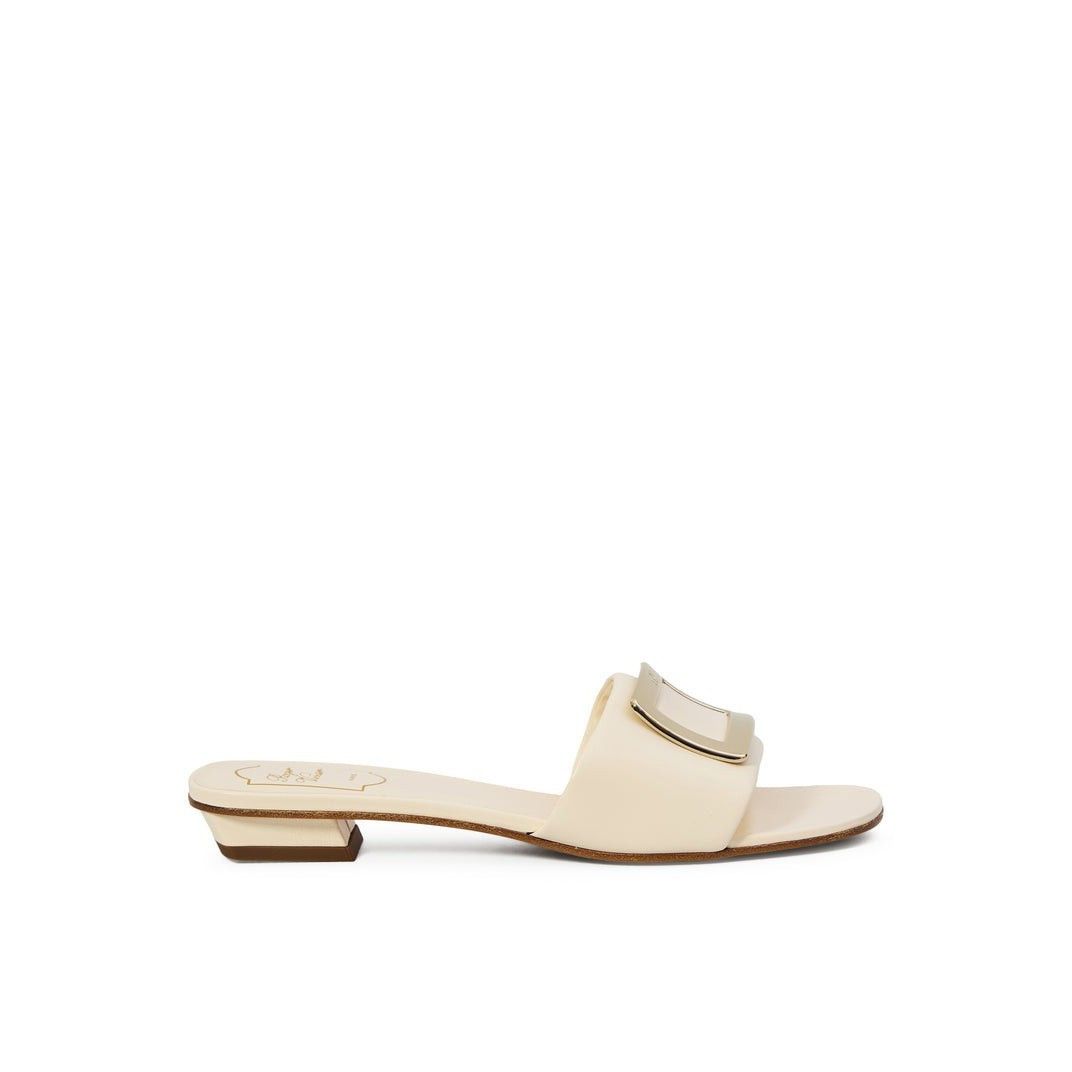 Roger Vivier Padded Cire Beige Leather Mules New & Authenti