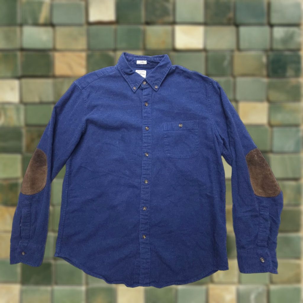 J.Crew VINTAGE J. Crew Cotton Shirting Flannel Mens Large Slim Blue ELbow Patches Button Down Size US L / EU 52-54 / 3 - 1 Thumbnail