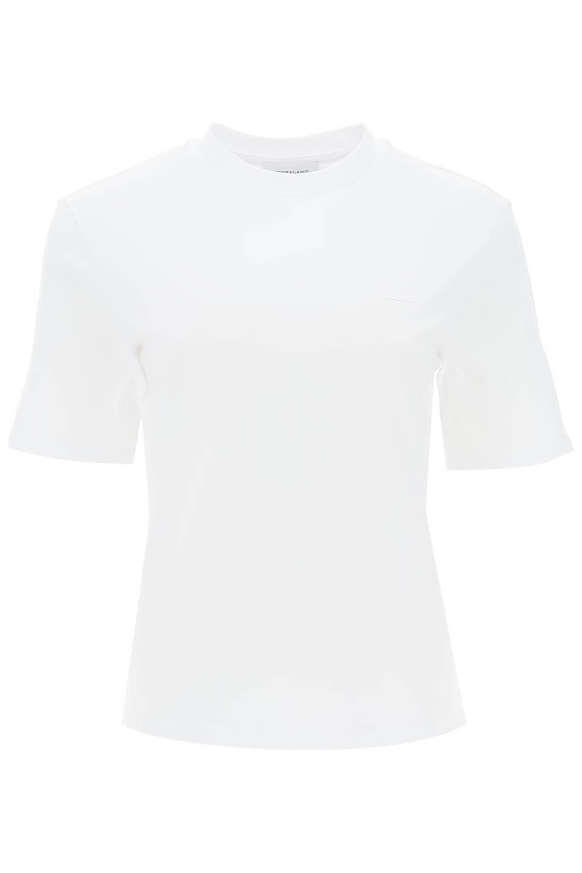 image of Salvatore Ferragamo Ferragamo T-Shirt With Gancini Label in White, Women's (Size Small)