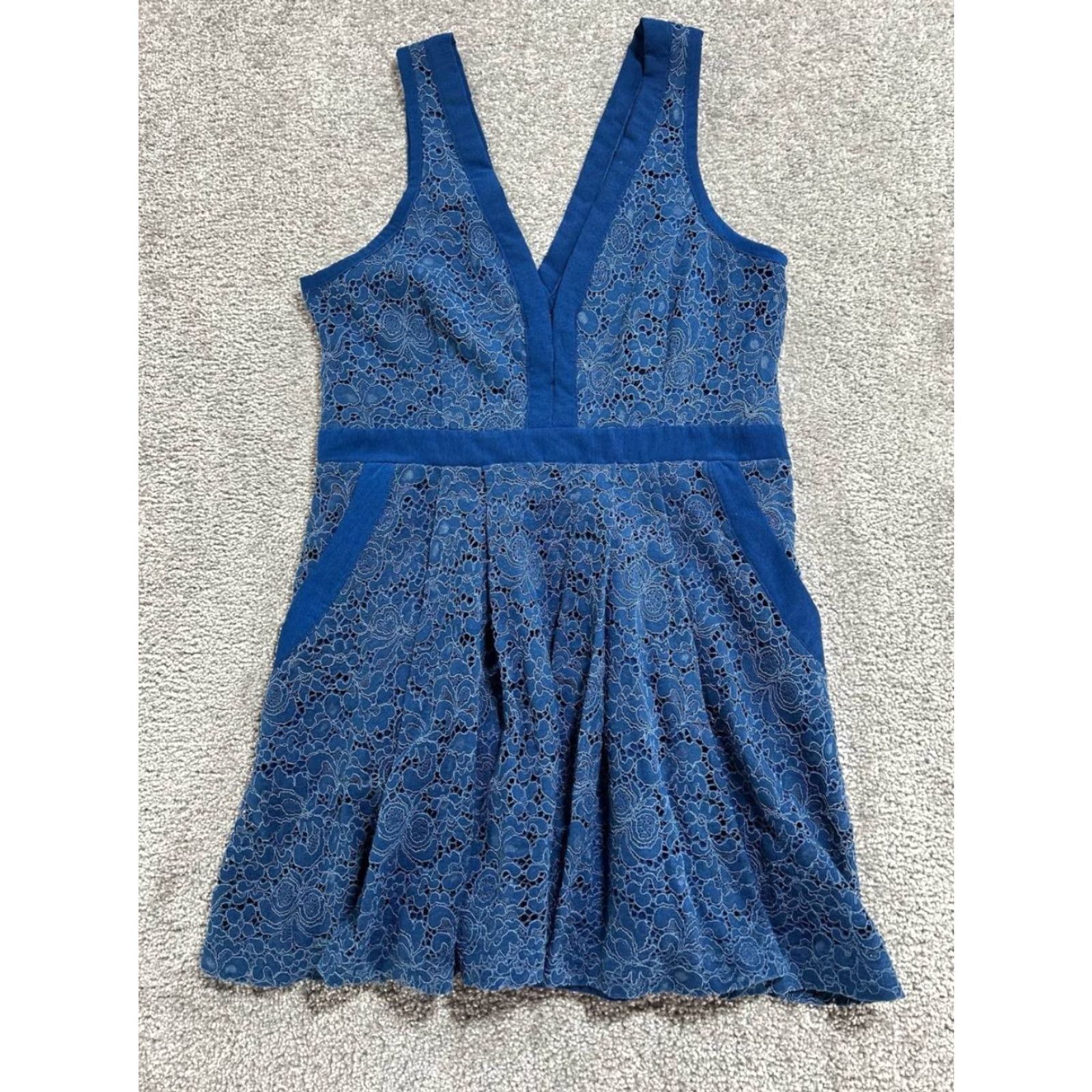 Free People Free People Lovely in Lace Mini Dress Womens Medium Blue Floral Pleated V Neck Size M / US 6-8 / IT 42-44 - 2 Thumbnail
