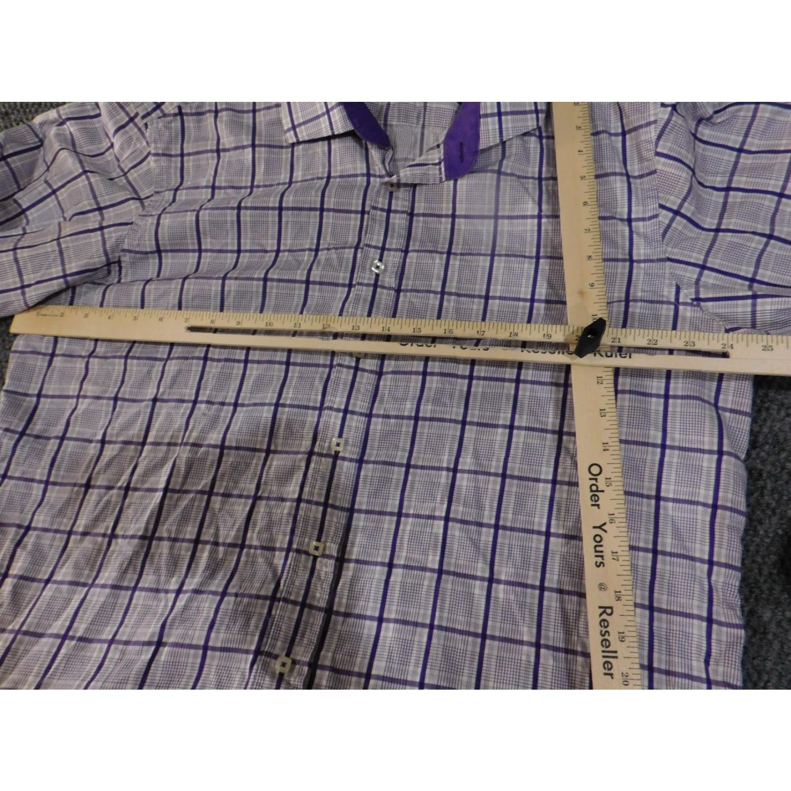BUGATCHI Bugatchi Shirt Mens 2XL Purple White Plaid Classic Fit Long Sleeve Button Up Dress Shirt Size 48R - 7 Thumbnail
