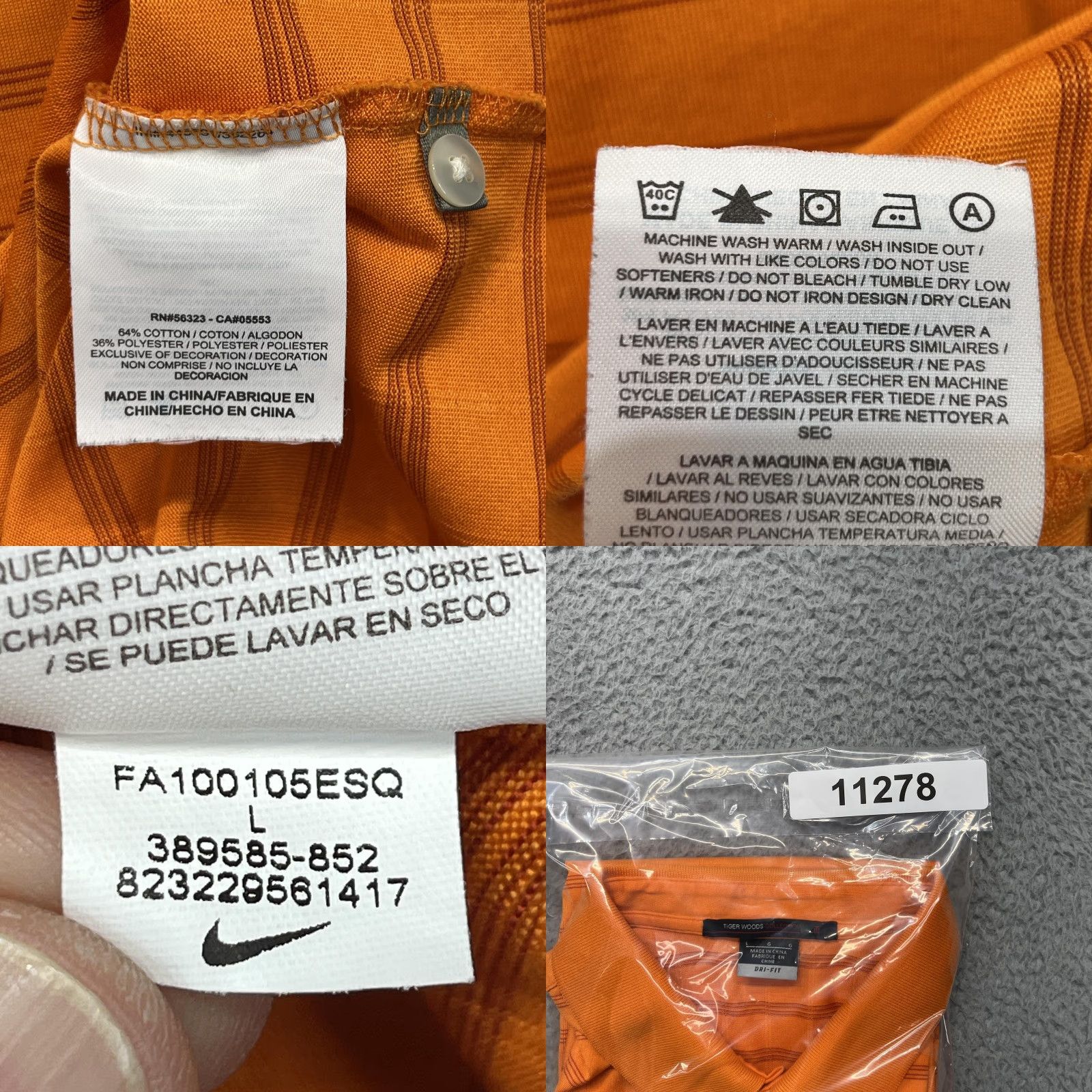 Nike Nike Tiger Woods Polo Shirt Mens Large Orange Stripe Dri-Fit Golf Performance Size US L / EU 52-54 / 3 - 9 Thumbnail