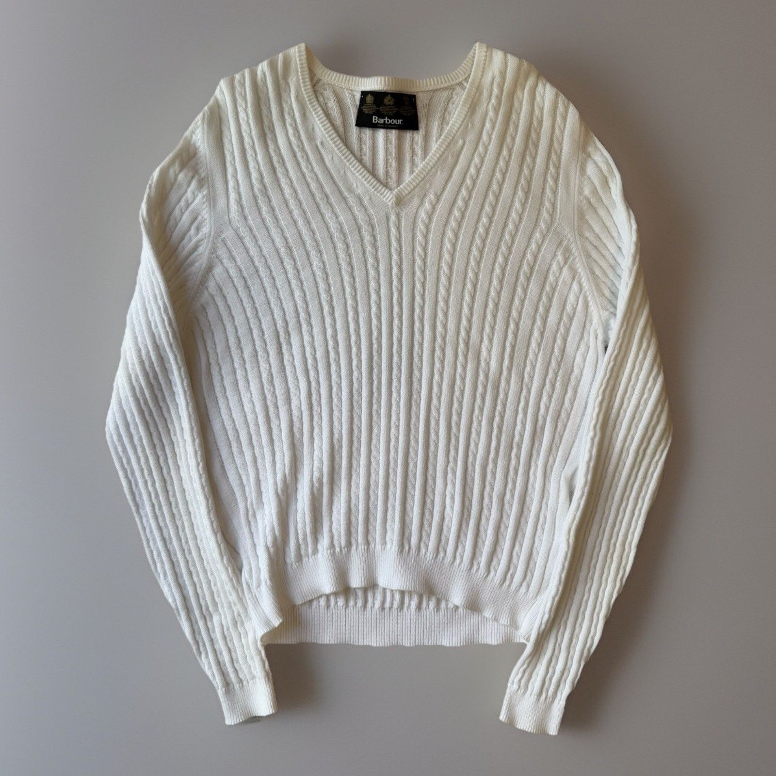 Barbour Barbour Cable Knit Sweater Women's 16 White Cotton Pullover Size XXL / US 16-18 / IT 52-54 - 1 Thumbnail
