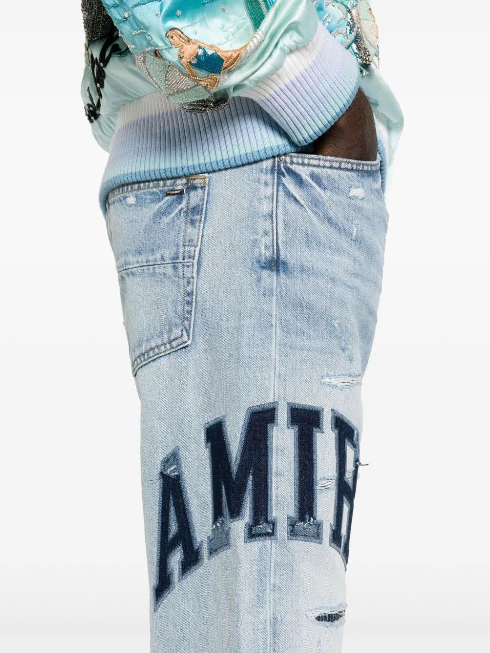 Amiri o1s1wg110725 Varsity Logo Repair Straight Jeans in Blue Size US 34 / EU 50 - 5 Thumbnail