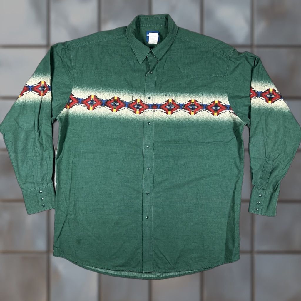 Wrangler VINTAGE Wrangler Shirt Brushpopper Mens Pearl Snap Aztec Western Size 2XL EUC Size US XXL / EU 58 / 5 - 1 Thumbnail